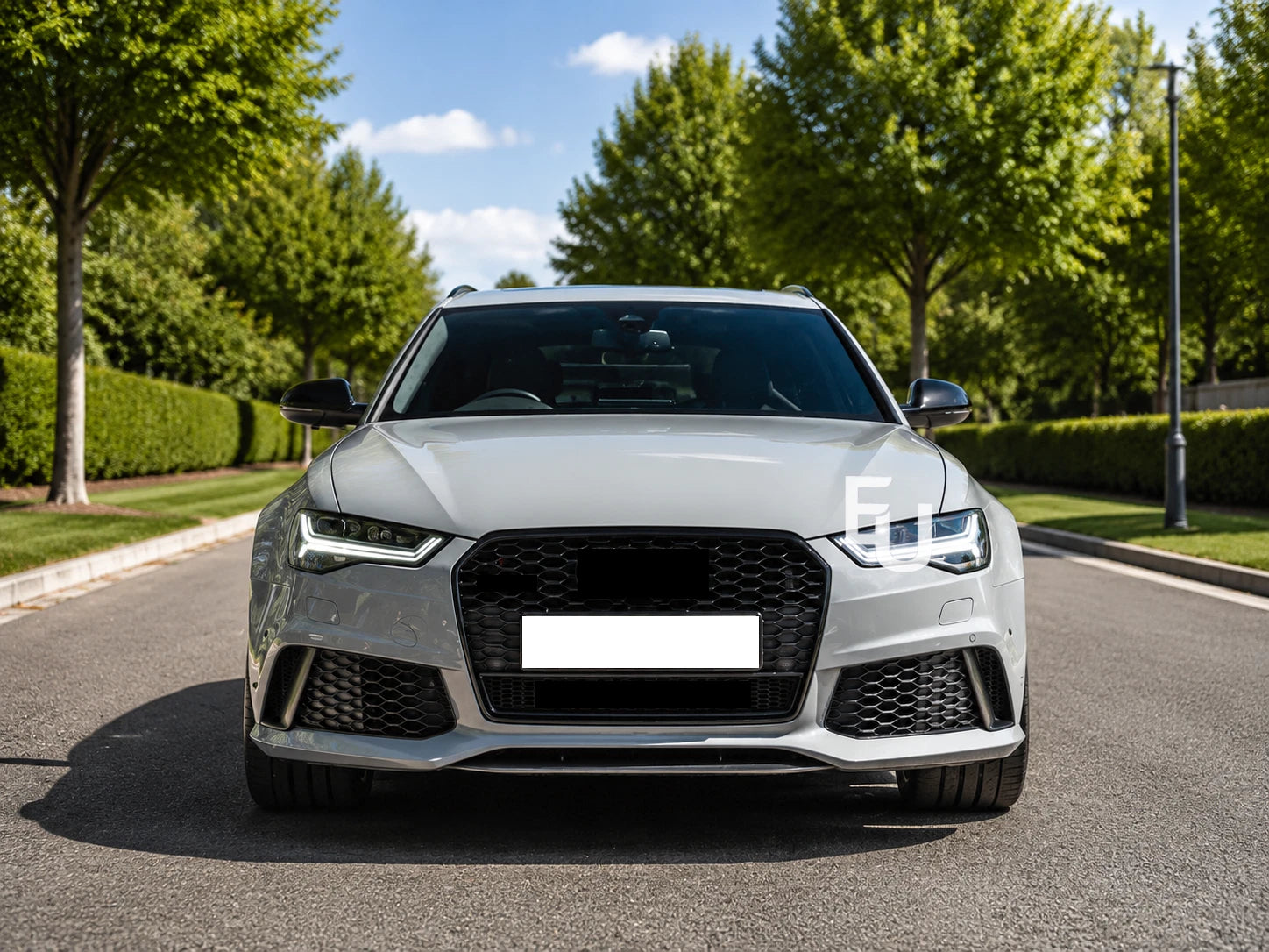 RS6 STYLE FRONT HONEYCOMB GRILL GRILLE FOR AUDI A6 C7.5 2015-2018 GLOSS BLACK