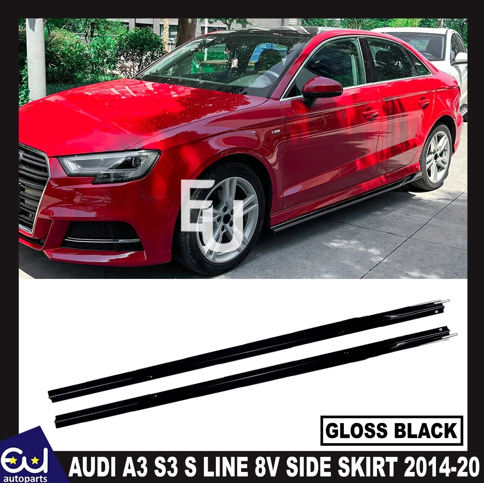 FOR AUDI A3 S3 S LINE 8V SIDE SKIRT SKIRTS EXTENSION LIP GLOSS BLACK 2014-2020