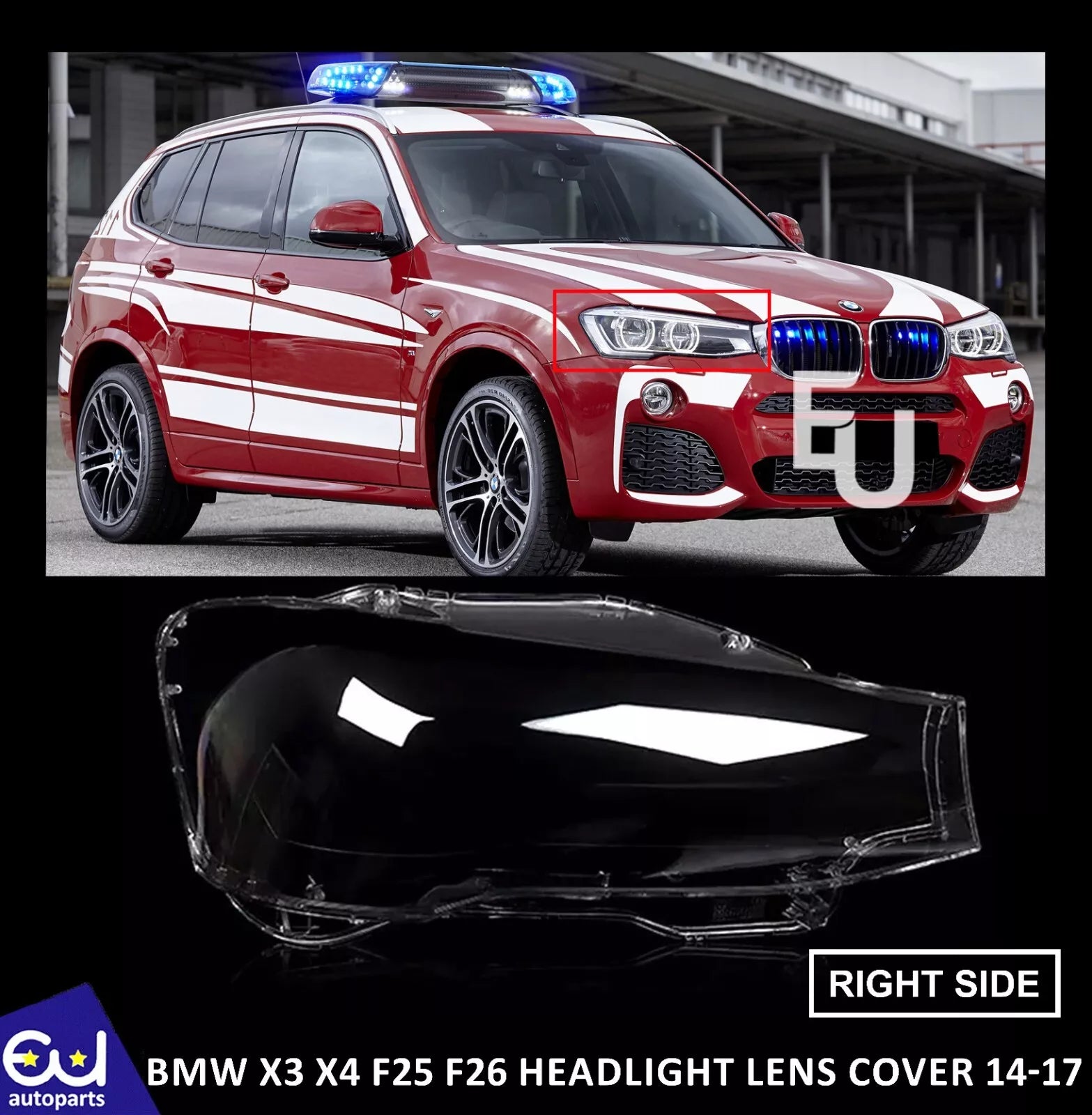 RIGHT DRIVER SIDE FOR BMW X3 X4 F25 F26 2014-17 HEADLIGHT LENS COVER REPLACEMENT