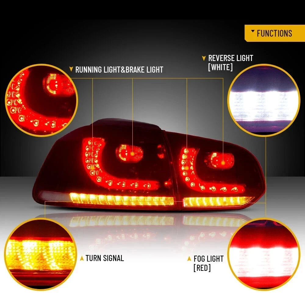HEADLIGHT SMOKED REAR TAIL LIGHTS LAMP SET FOR VW GOLF MK6 LED 08-13 SEQUENTIAL