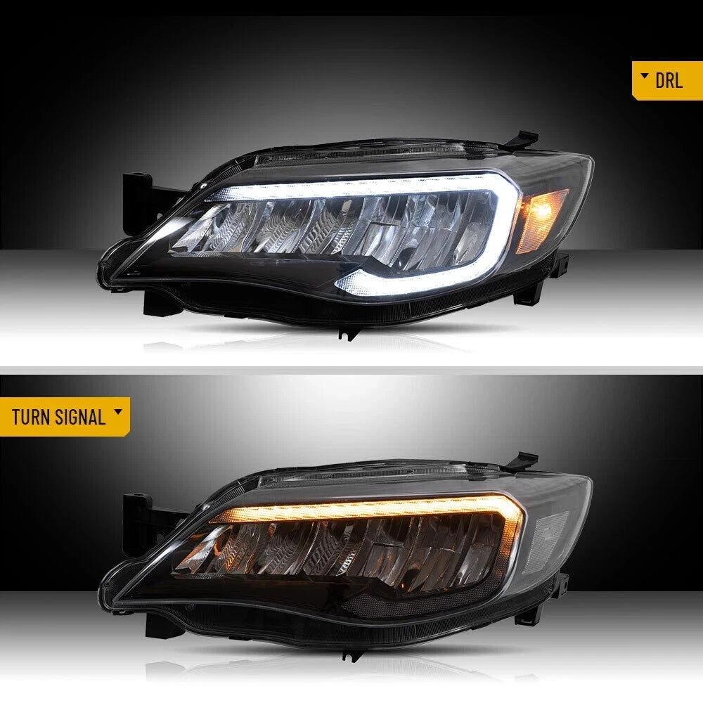 PAIR HEADLIGHTS LAMP W/ANIMATION FOR SUBARU WRX STI / IMPREZA 08-14 LED DRL SETS