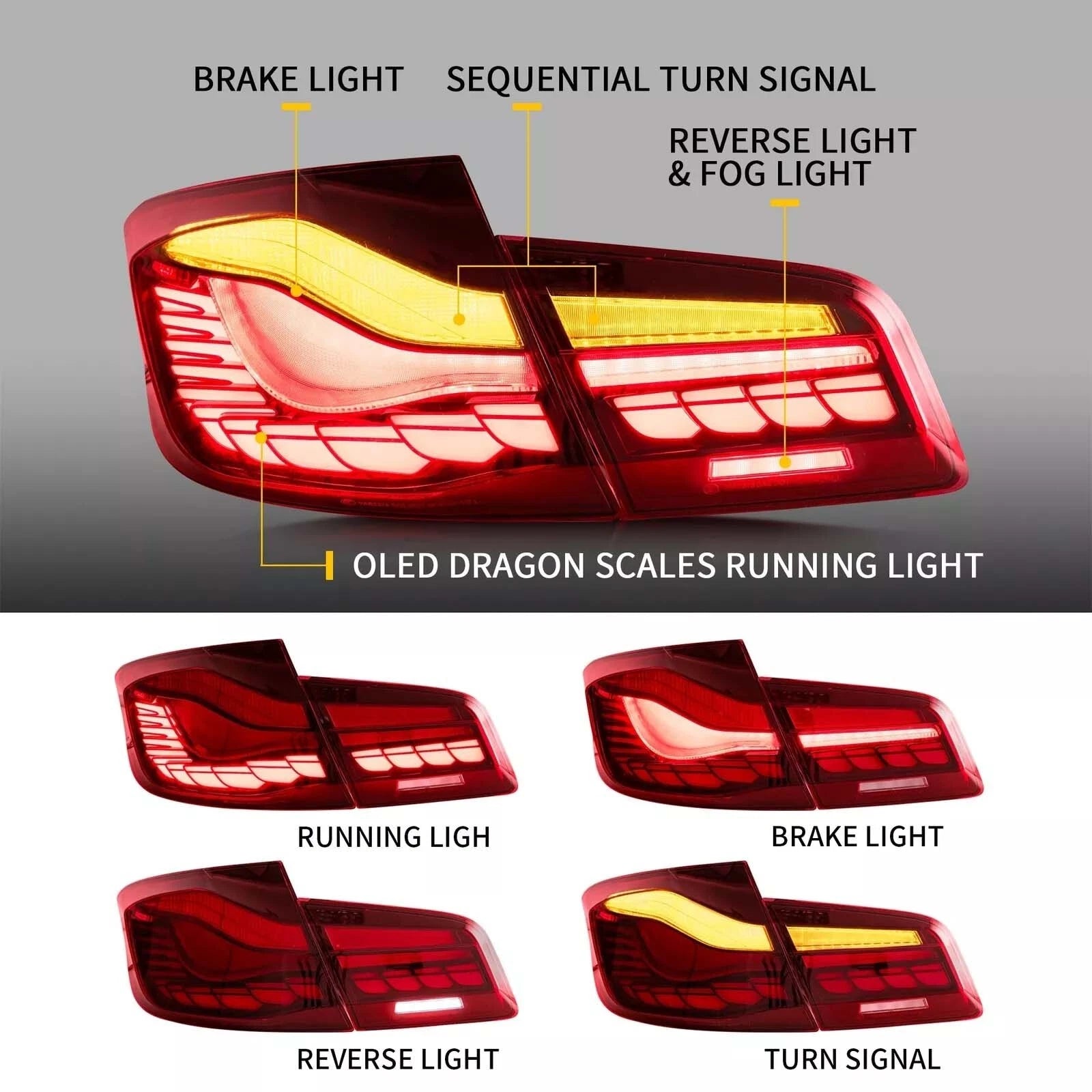 LED GTS TAIL LIGHTS FOR 5 SERIES BMW F10 F18 2011-2017 M5 W/ANIMATION REAR LAMPS