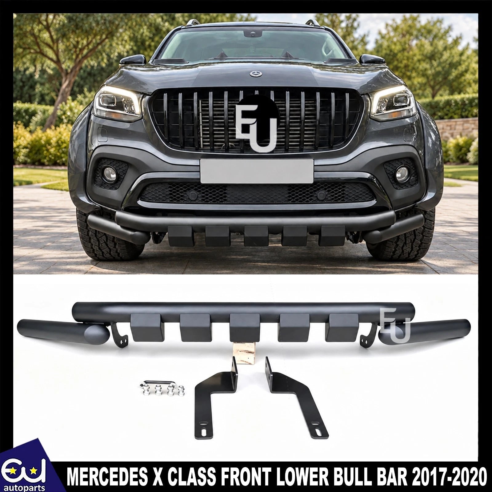 TWIN FRONT LOWER NUDGE CITY BULL BAR BUMPER FOR MERCEDES X CLASS W470 2017-2020