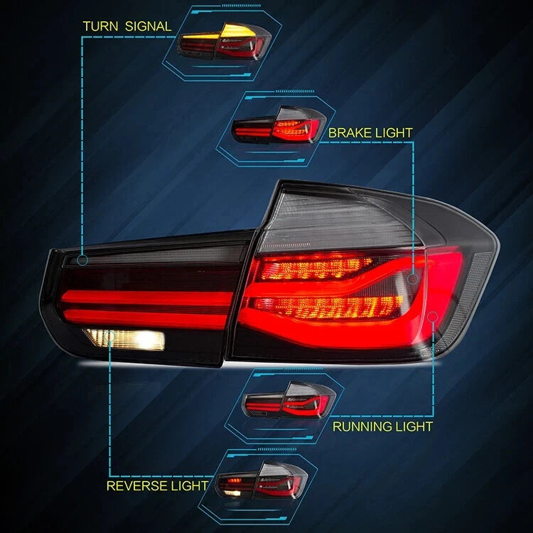 PAIR LED TAIL LIGHTS FOR BMW F30 F35 F80 M3 LCI STYLE CLEAR REAR LAMPS 2012-2018