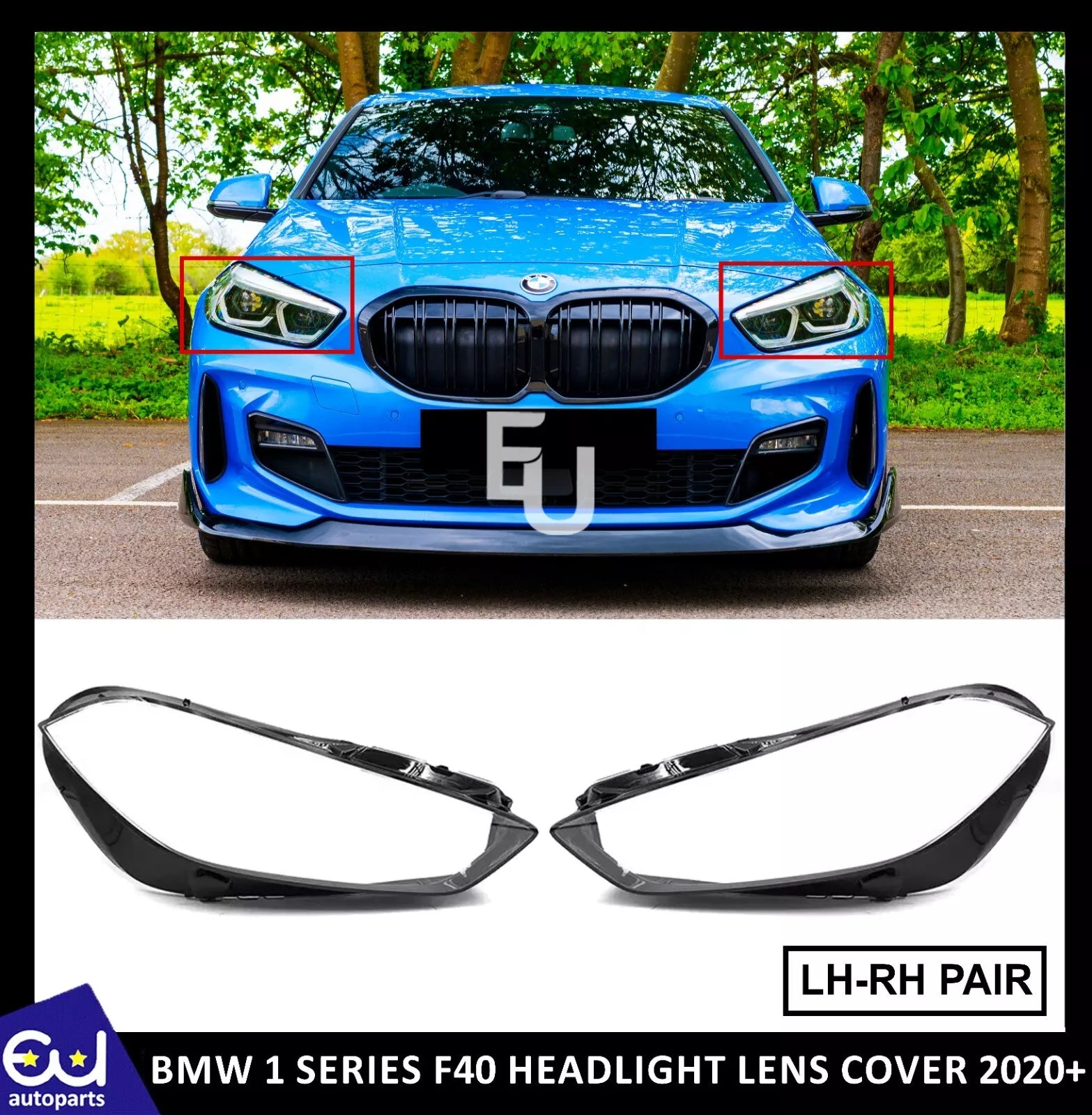 PAIR FRONT HEADLIGHT LENS COVERS LEFT RIGHT FOR BMW 1 SERIES F40 2020 ONWARDS