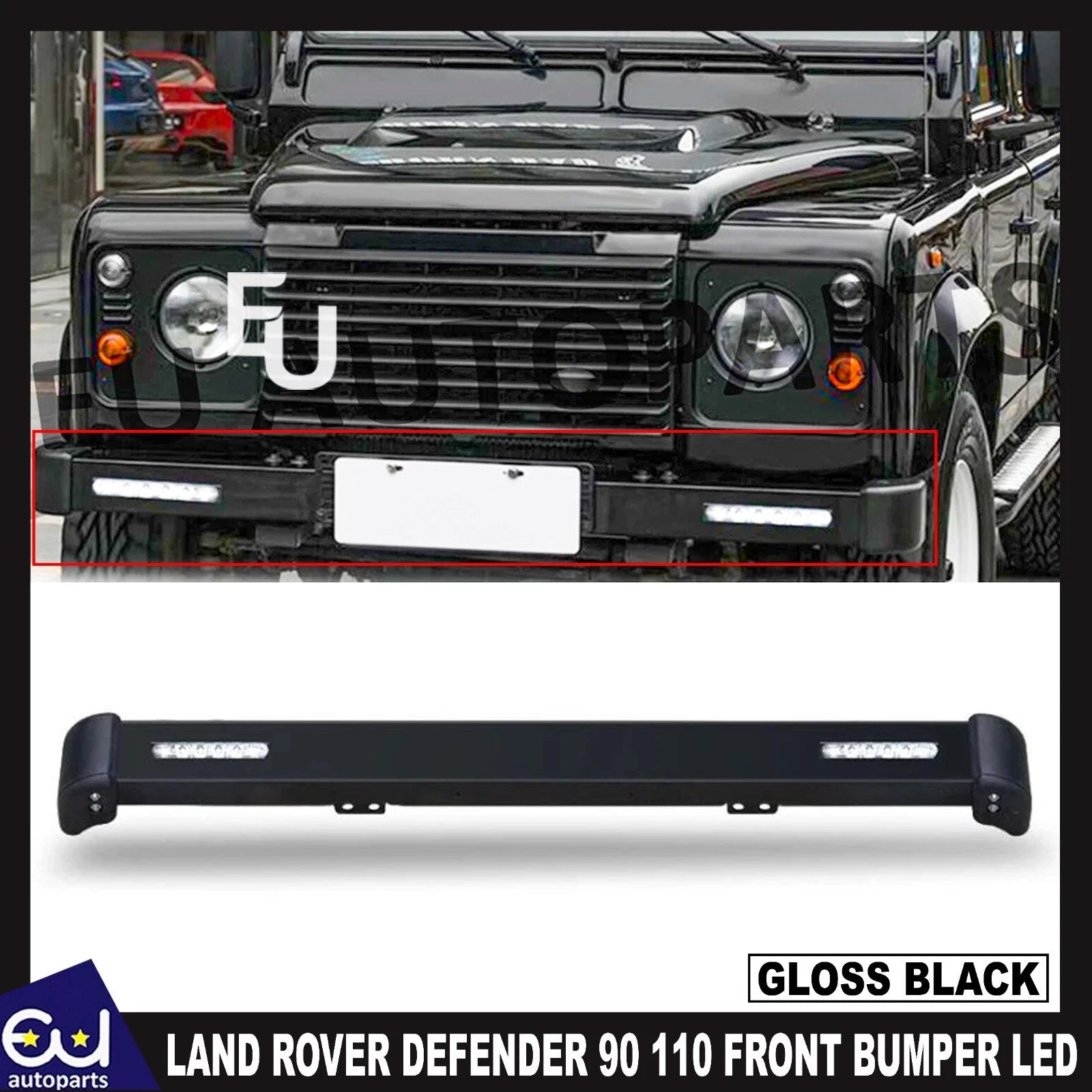 FOR LAND ROVER DEFENDER METAL FRONT BUMPER WITH LED DRL LIGHTS & RUBBER END CAPS