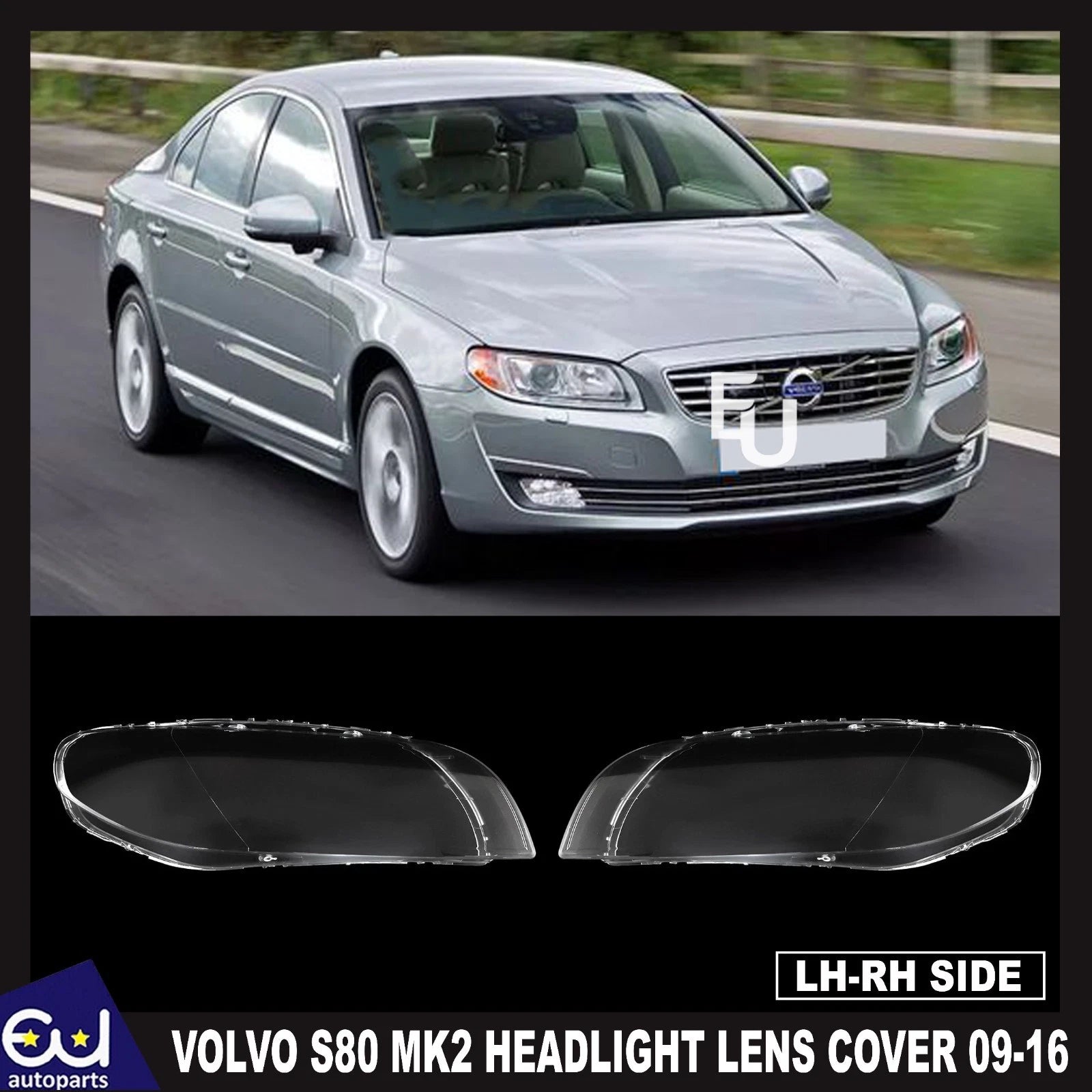 FOR VOLVO S80 MK2 124 LEFT RIGHT SIDE PAIR FRONT HEADLIGHT LAMP LENS COVER 09-16
