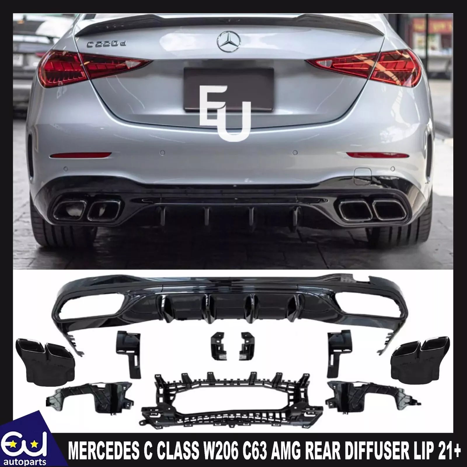FOR MERCEDES C CLASS W206 C63 AMG REAR DIFFUSER LIP SPLITER TAIL PIPE AMG 2021+