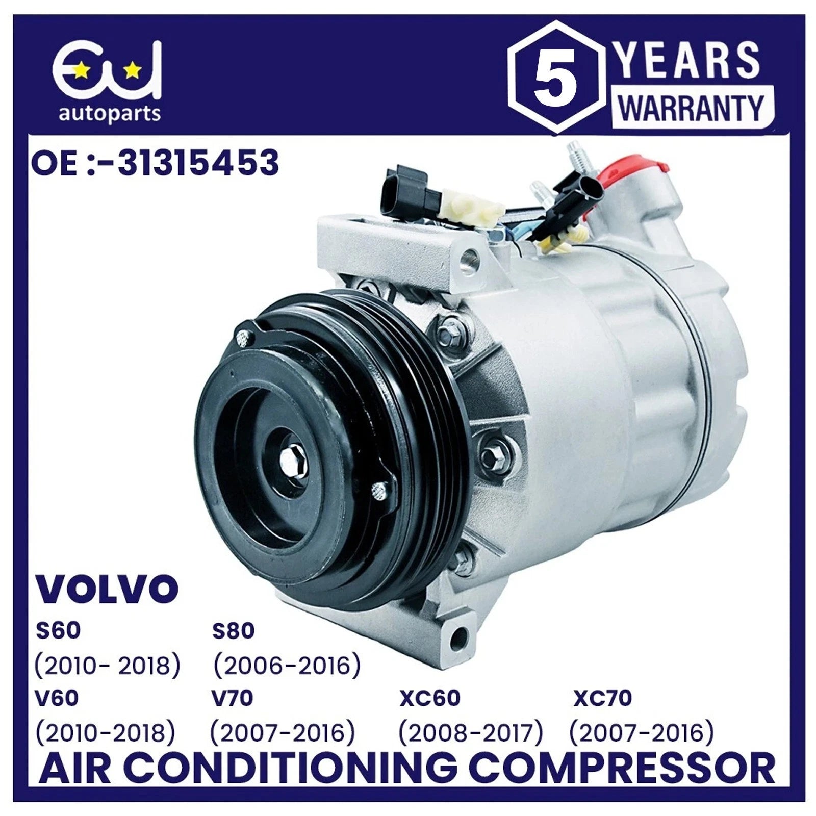AIR CON AC COMPRESSOR PUMP FOR VOLVO S60 II V60 V70 XC60 XC70 2.0 2.5 31332386