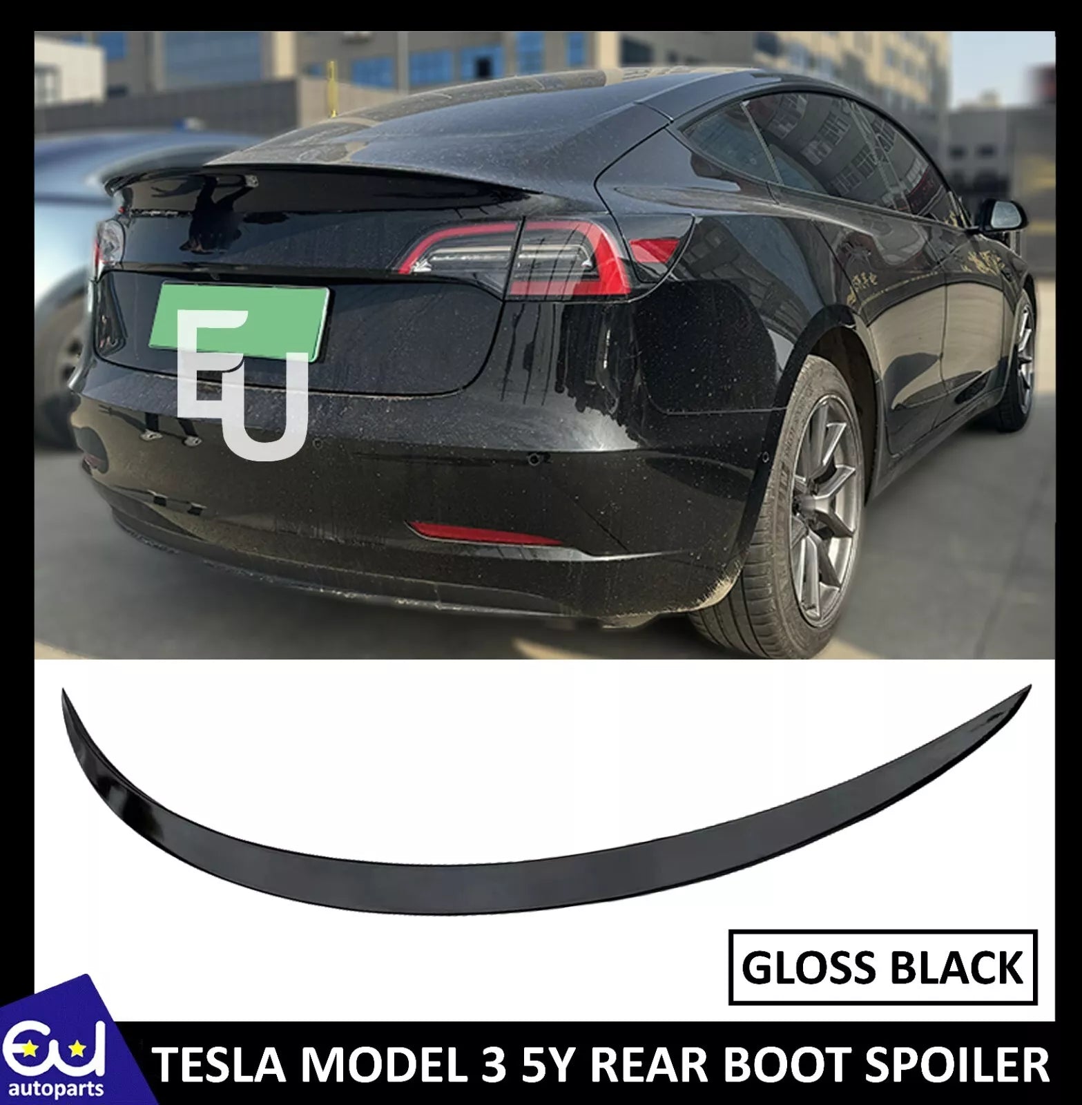 FOR TESLA MODEL 3 5Y REAR BOOT TRUNK SPOILER LIP WING GLOSS BLACK 100% OEM STYLE