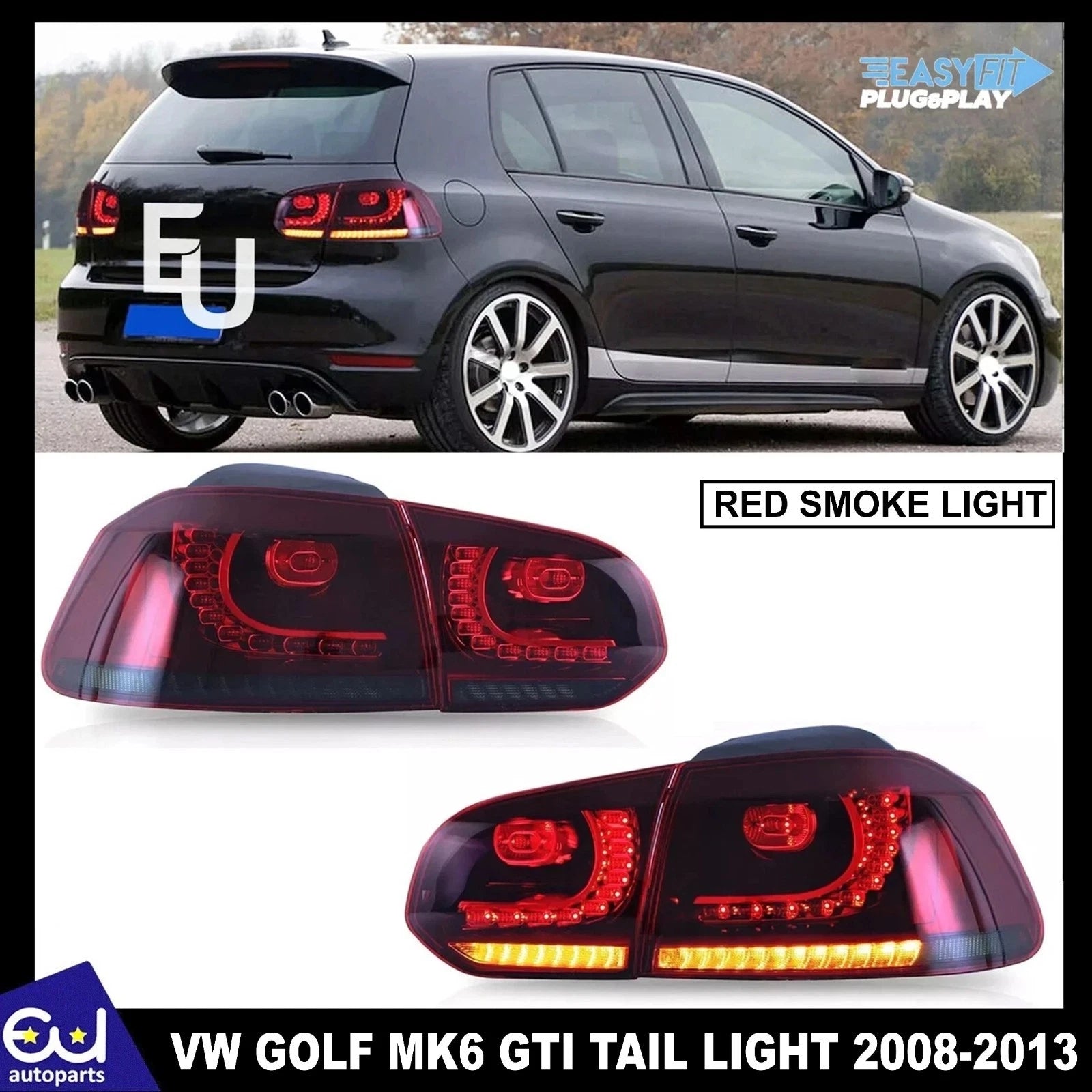 PAIR RIGHT LEFT LED TAIL LIGHTS LAMP FOR VW GOLF MK6 GTI R 08-13 RED SMOKED REAR