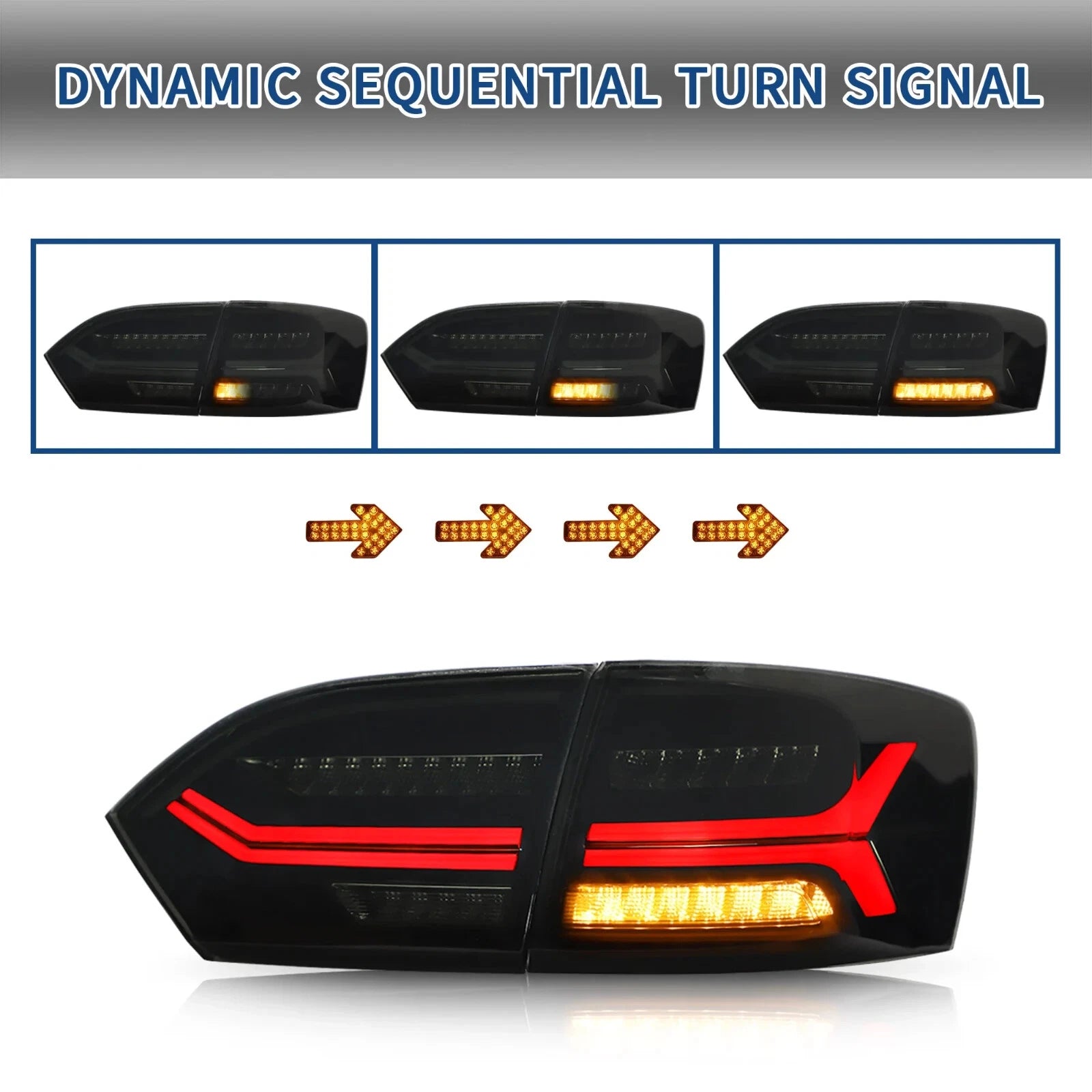 VLAND SMOKED SEQUNTIAL LED REAR TAIL LAMP LAMPS LIGHTS FOR VW JETTA MK6 2011+