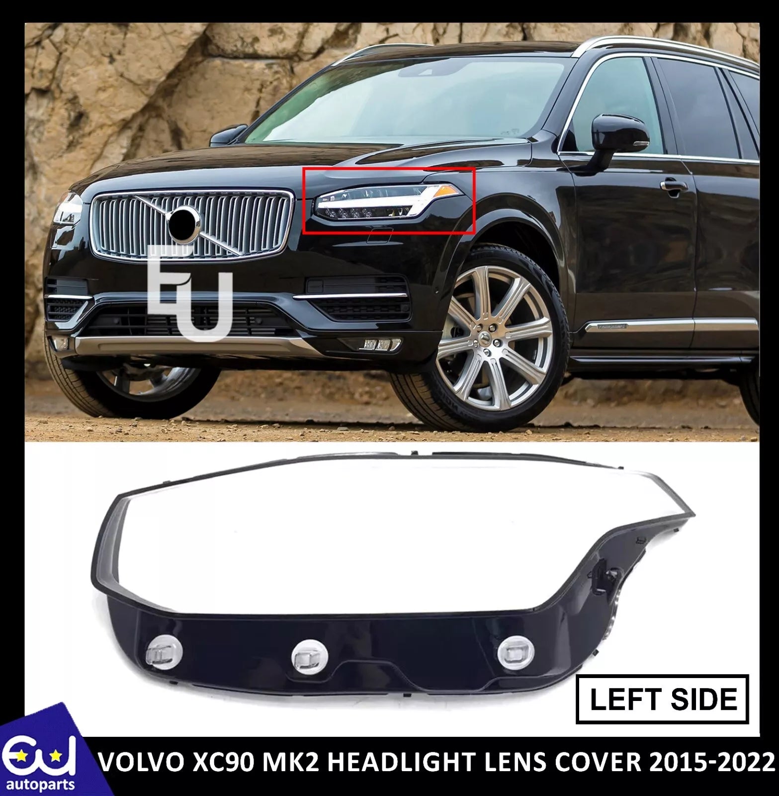 FRONT HEADLIGHT LAMP LENS COVER FOR VOLVO XC90 MK2 LEFT PASSENGER SIDE 15-2022