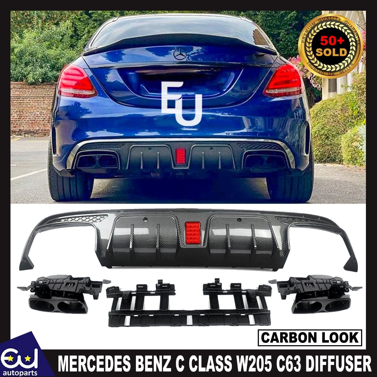 FOR MERCEDES BENZ C CLASS W205 C63 AMG REAR BUMPER DIFFUSER AMG F1 LIGTH STYLE