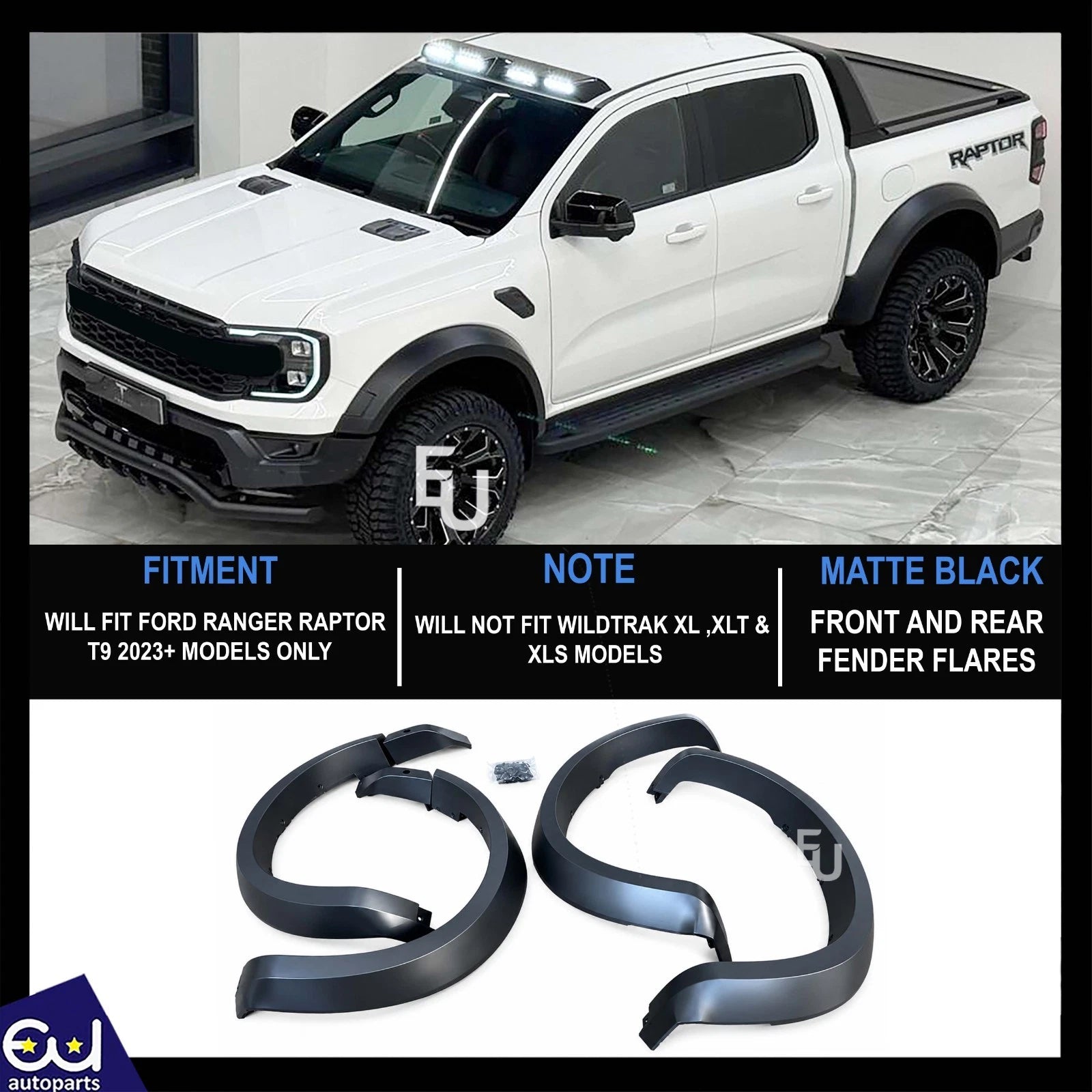 WHEEL ARCHES WIDE BODY KIT MATTE BLACK FENDERS FOR FORD RANGER T9 RAPTOR 2023+