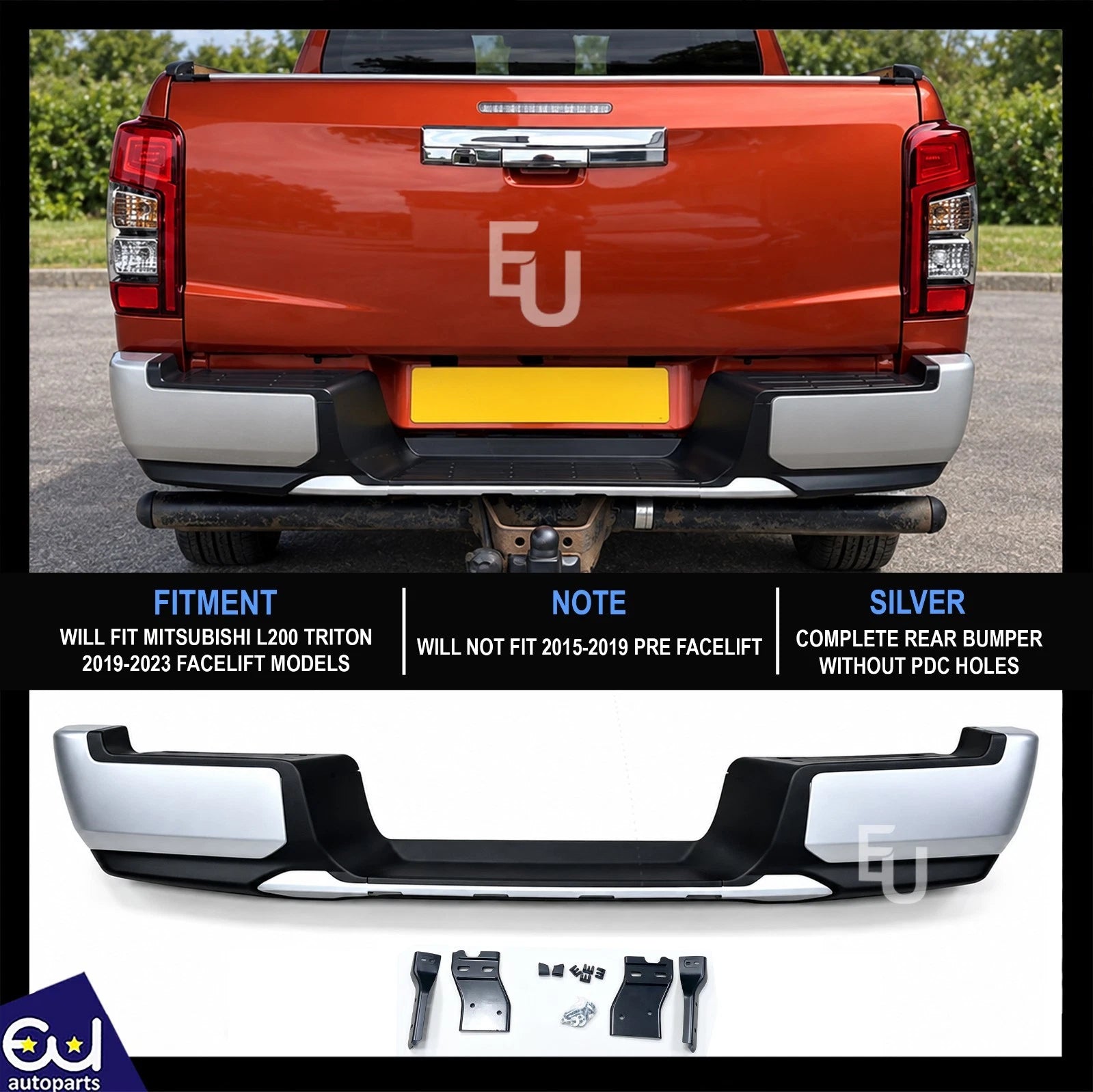 FOR MITSUBISHI L200 TRITON 5 SERIES 2019-2023 FACELIFT SILVER REAR BUMPER STEP