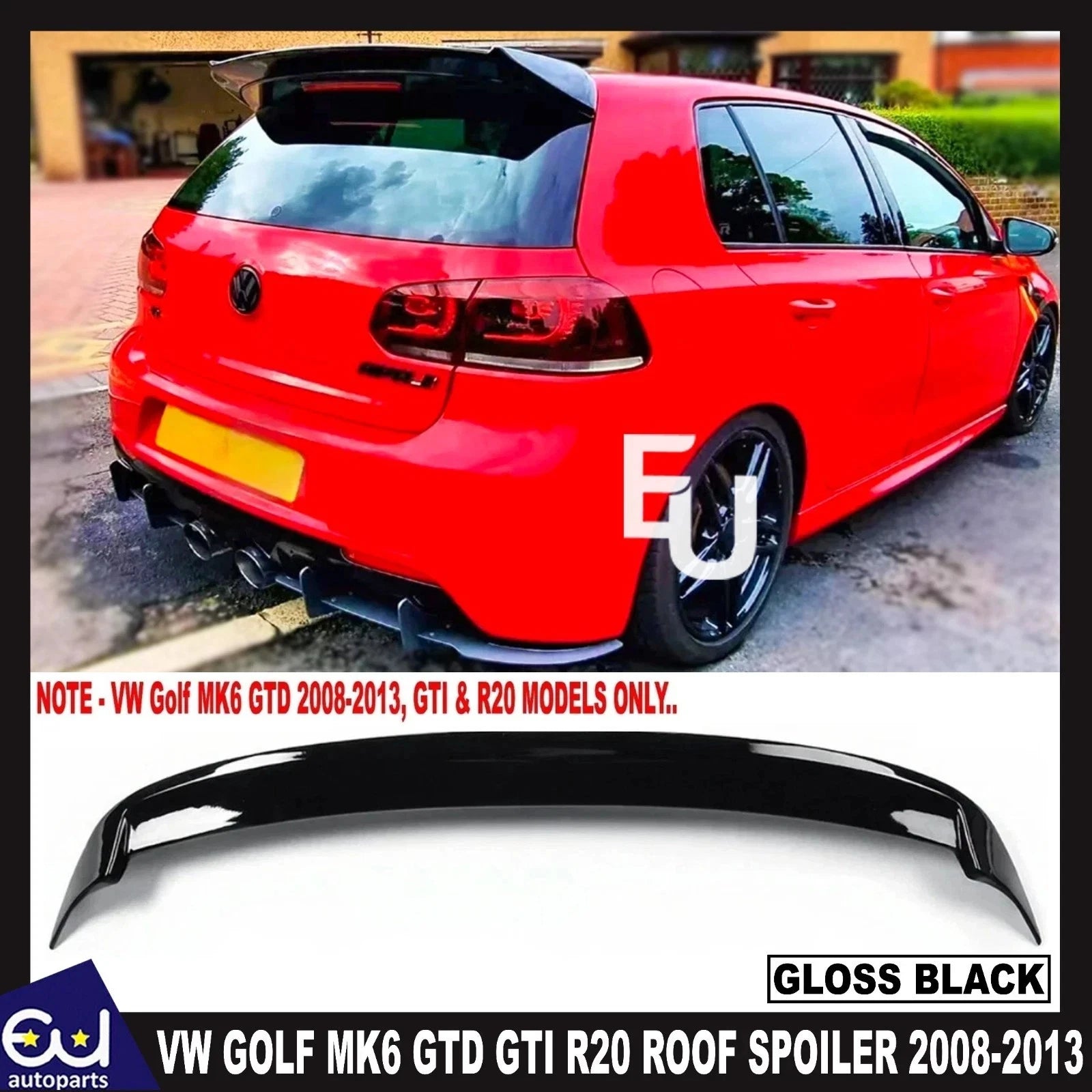 FOR VW GOLF MK6 GTD GTI R20 R REAR BOOT ROOF SPOILER WING GLOSS BLACK 2008-2013