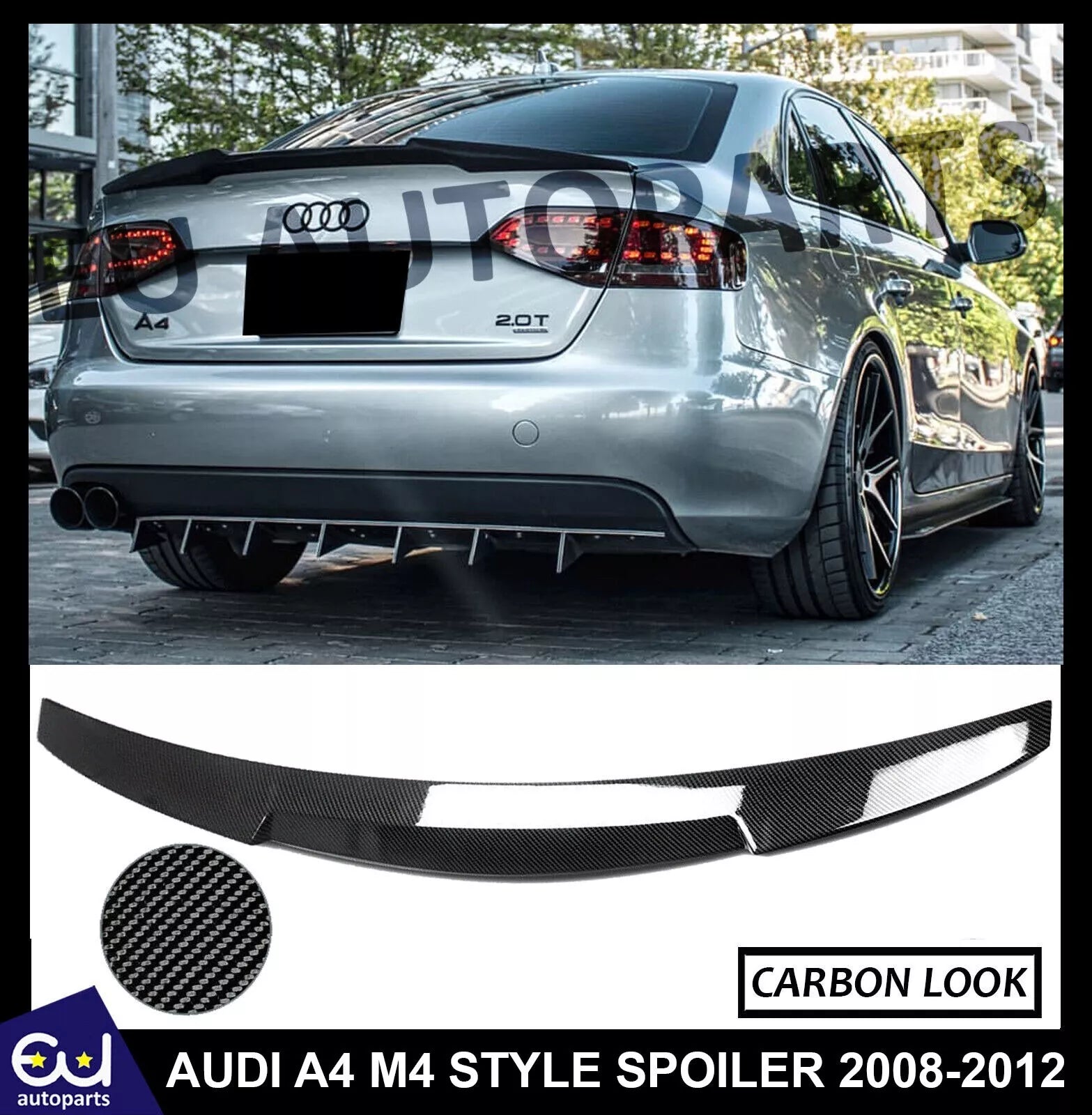 REAR BOOT SPOILER M4 STYLE PRE LCI FOR AUDI A4 S4 RS4 B8 SALOON 08-12 CARBON