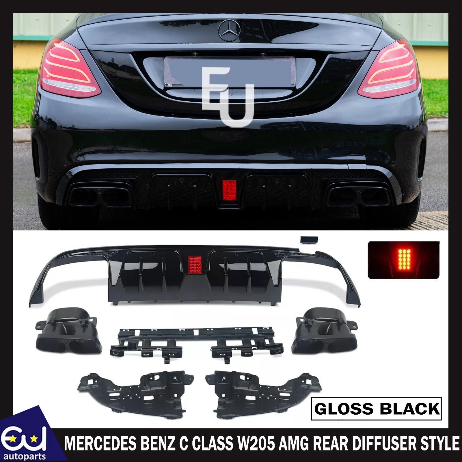 FOR MERCEDES BENZ C CLASS W205 AMG C63 REAR BUMPER DIFFUSER AMG F1 LIGTH STYLE