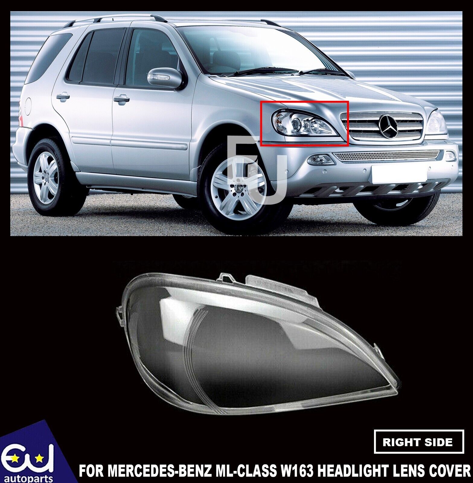 FOR MERCEDES BENZ W163 ML-CLASS 02-05 HEADLIGHT XENON & HALOGEN RIGHT LENS COVER