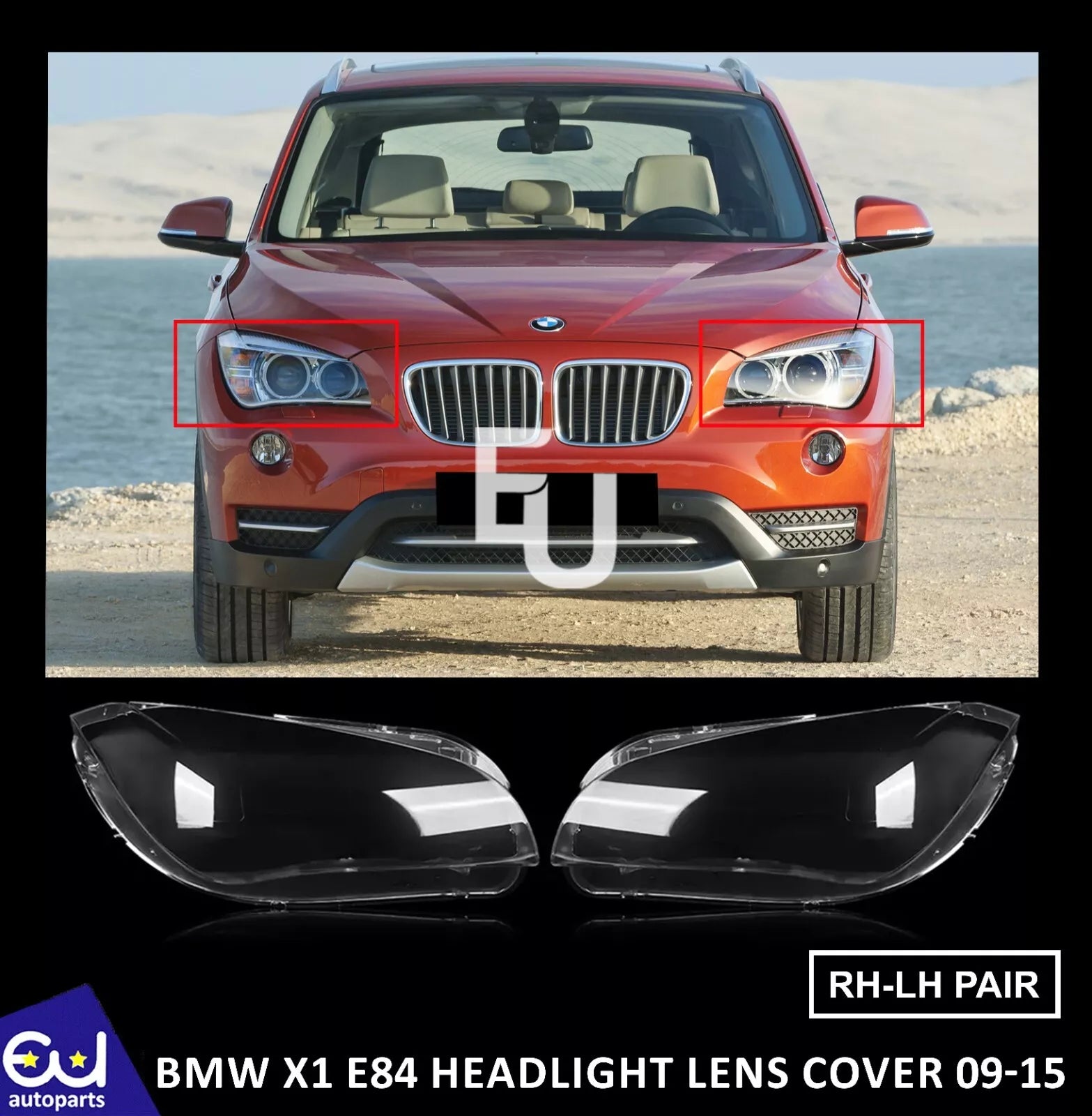 FOR BMW X1 E84 2009-2015 LEFT RIGHT SIDE HEADLIGHT LENS HEADLAMP COVER SHELL L+R