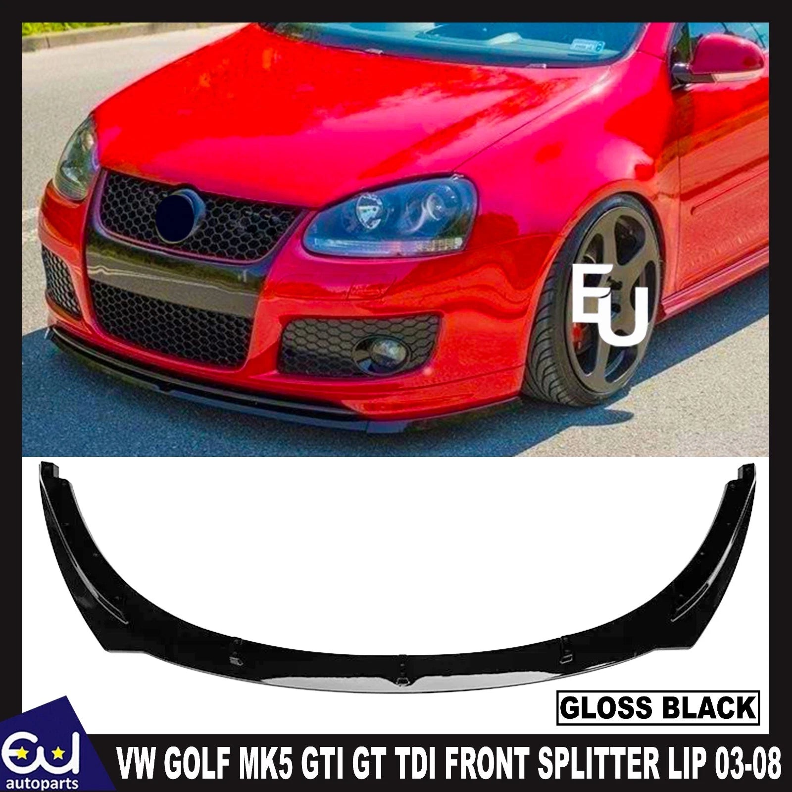 FOR VW GOLF MK5 GTI GT TDI FRONT SPLITTER SPOILER LIP GLOSS BLACK 2003-2008