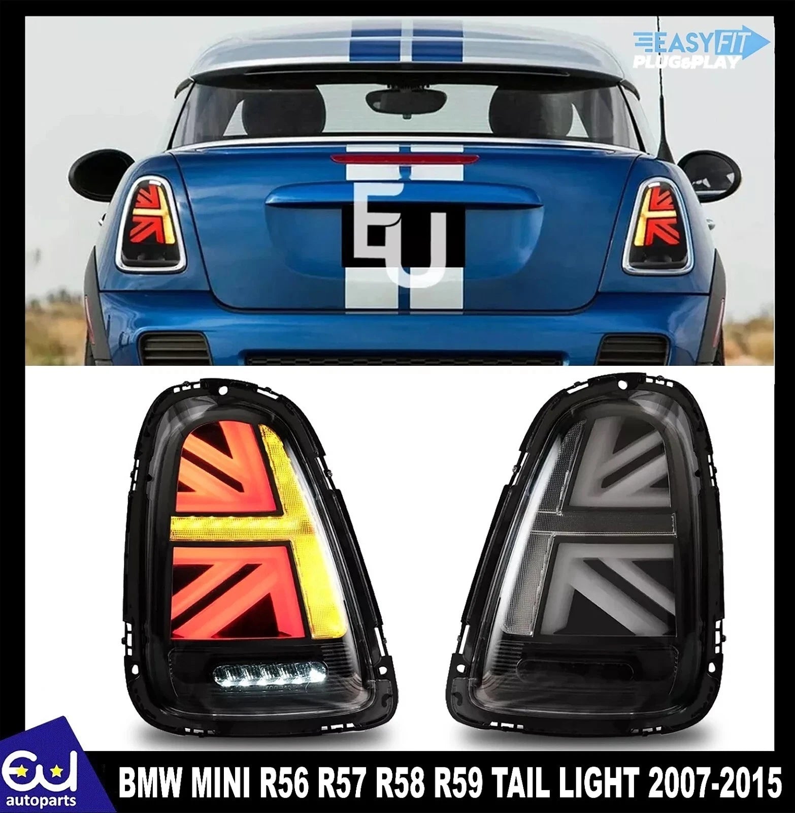 SMOKED FULL LED REAR LIGHTS FOR MINI COOPER R56 R57 R58 2007–2013 BRAKE LIGHTS