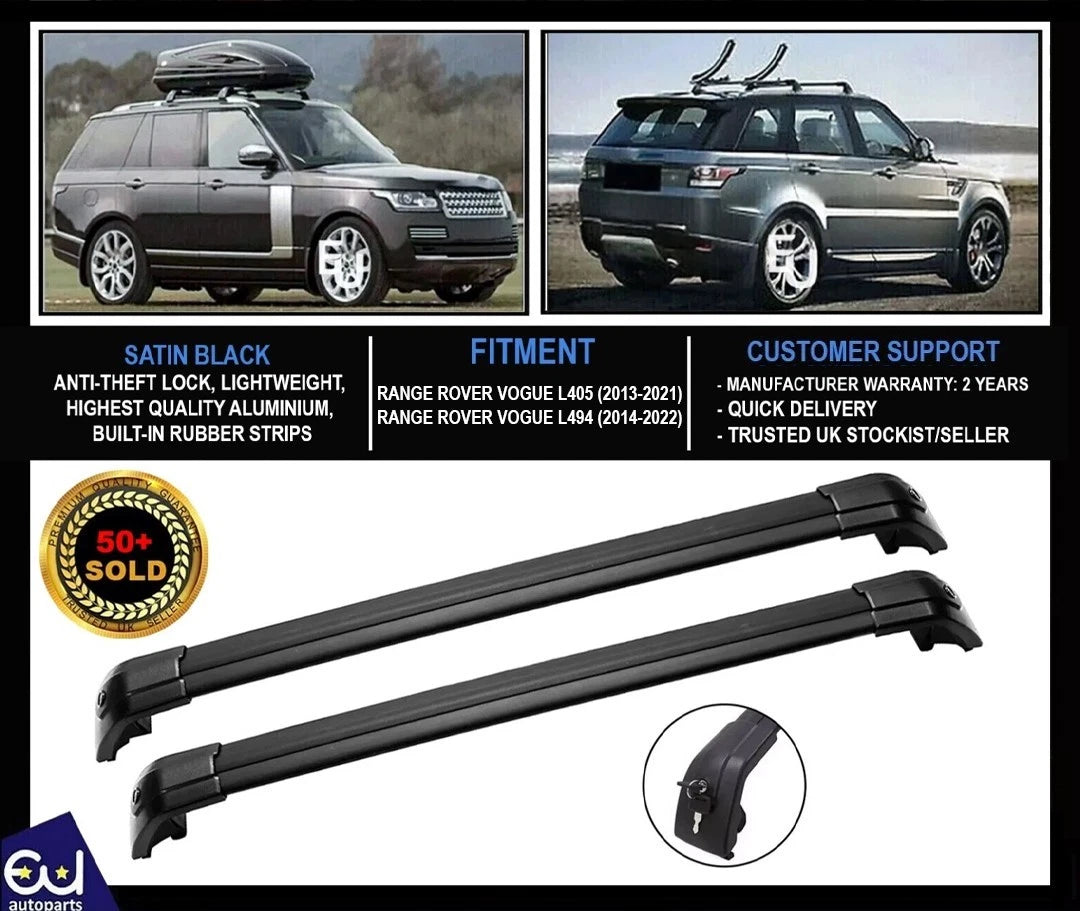 ROOF CROSS BARS BLACK RAIL RACK PAIR FOR RANGE ROVER VOGUE SPORT L405 L494 13-23