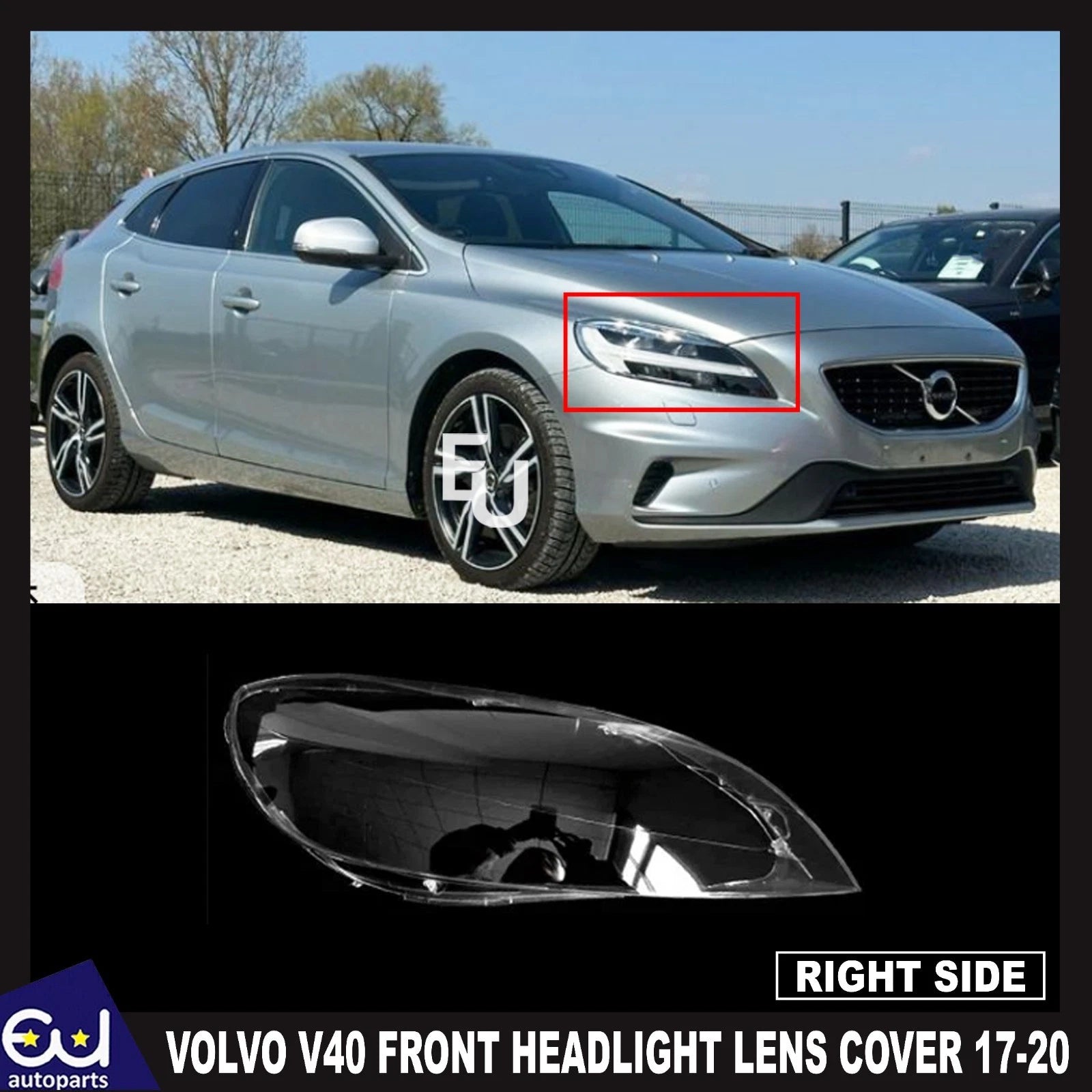 FOR VOLVO V40 FRONT RIGHT DRIVER OFF RH SIDE HEADLIGHT LAMP LENS COVER 2017-2020