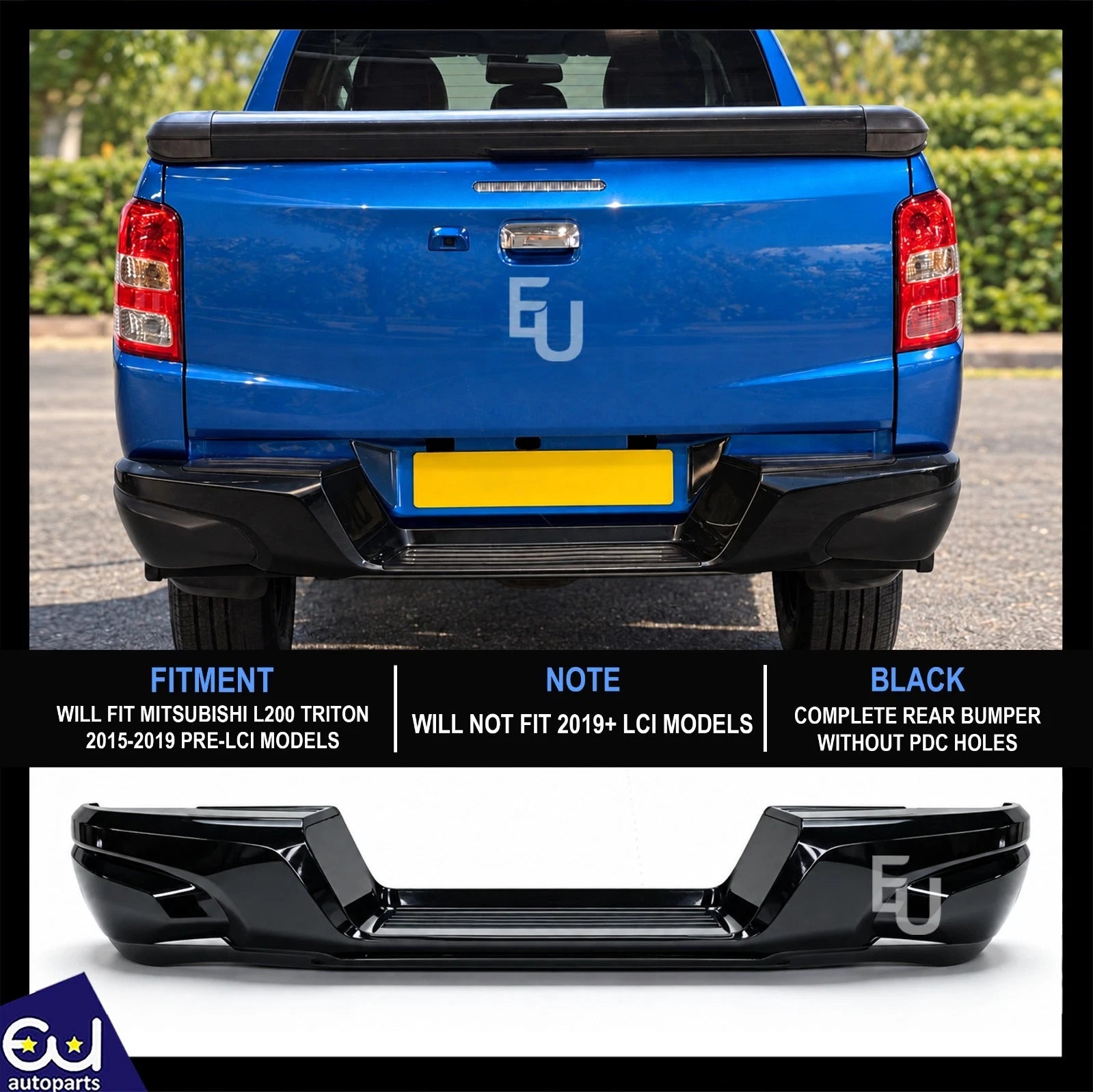 FOR MITSUBISHI L200 TRITON SERIES 5 BLACK REAR BUMPER STEP 2015-2019 PRE-LCI