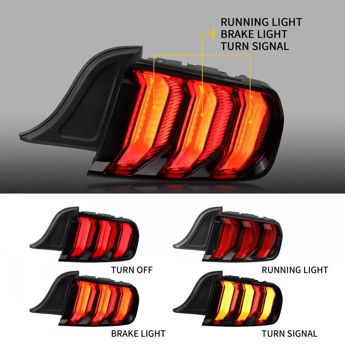 SMOKED LED REAR LIGHTS 5 MODES FOR FORD MUSTANG 2015-2023 W/SEQUENTIAL SIGNALS