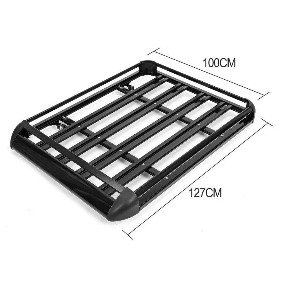 UNIVERSAL ALUMINIUM ROOF RACK BASKET TRAY LUGGAGE CARGO CARRIER BLACK 127*100CM