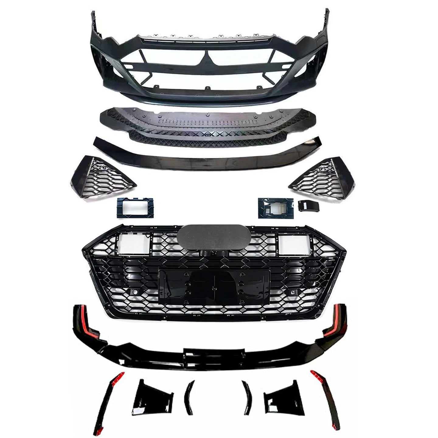 RS6 STYLE LOOK FRONT BUMPER SPLITTER LIP KIT FOR AUDI A6 S6 C8 4A 18–22 W GRILLE