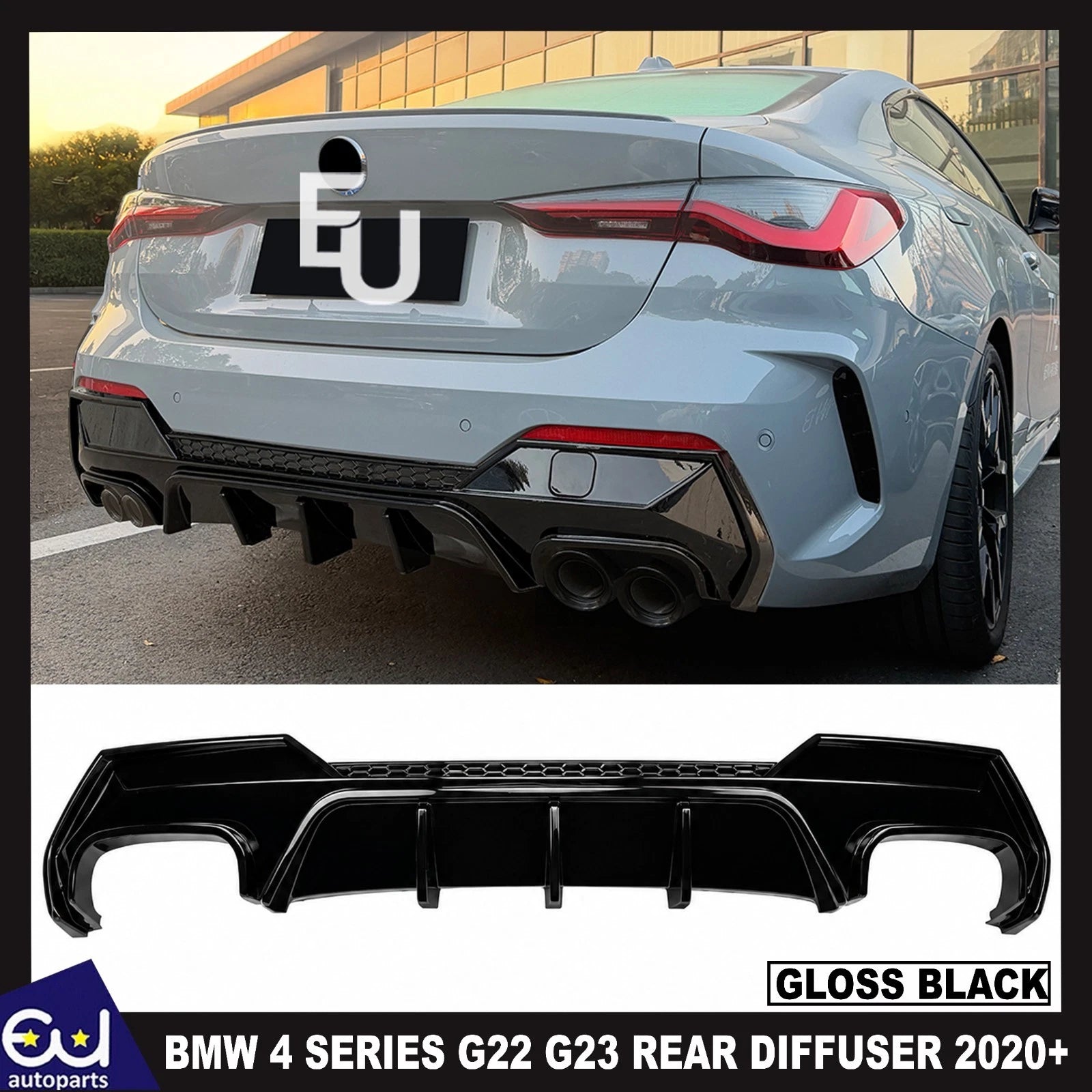 FOR BMW 4 SERIES G22 G23 REAR BUMPER DIFFUSER LIP EXHAUST GLOSS BLACK 2020+