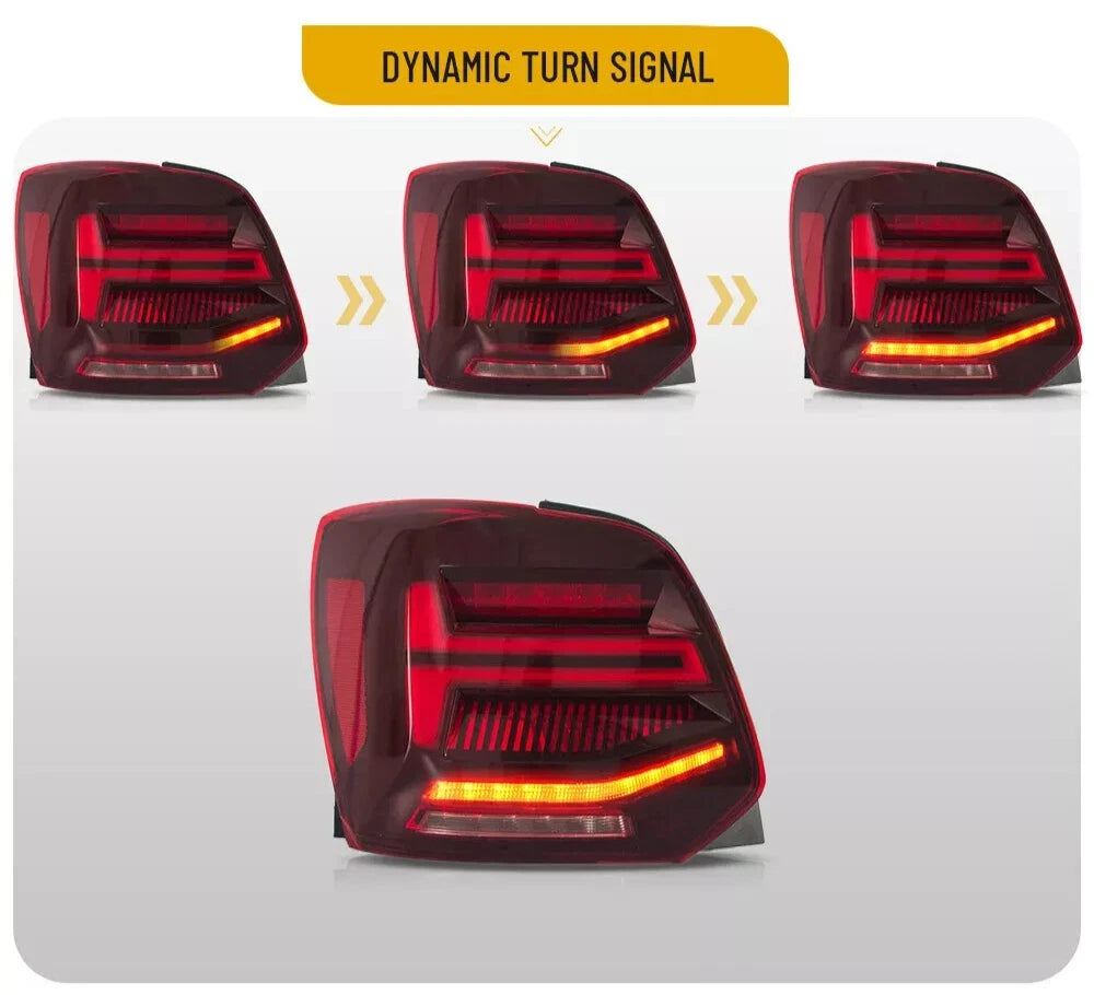 DYNAMIC LED REAR TAIL LIGHT LAMP RED LENS FOR VW VENTO POLO 6R 6C W/SEQUENTIAL