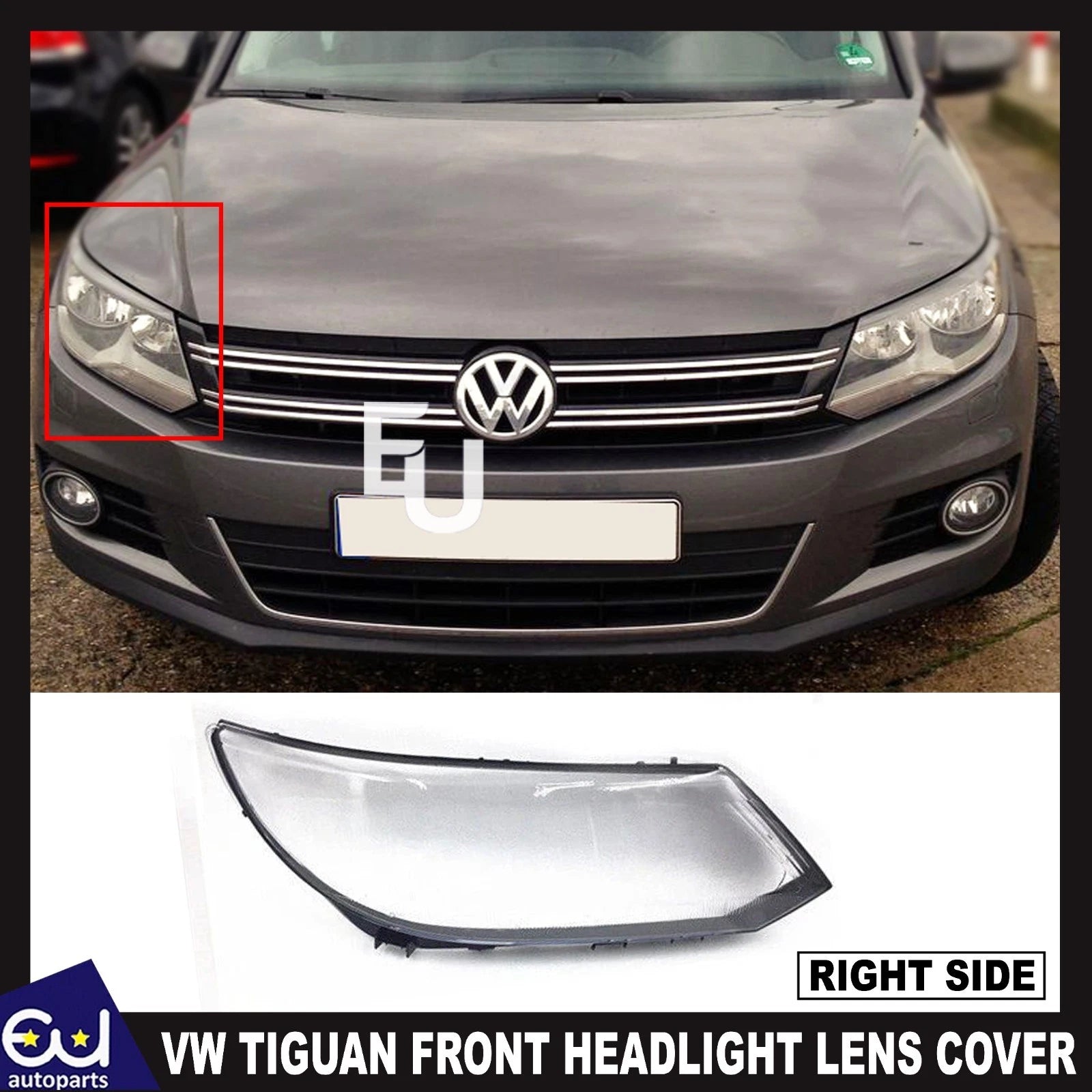 FOR VW TIGUAN FRONT RIGHT SIDE CLEAR HEADLIGHT COVER LENS SHELL LAMPSHADE 13-15