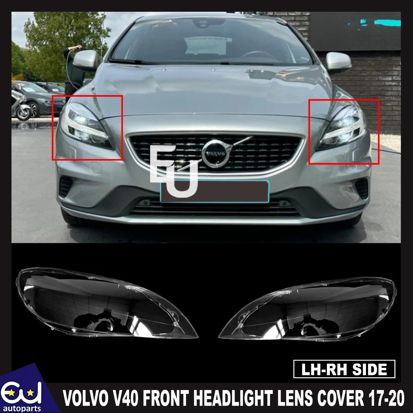 FOR VOLVO V40 FRONT LEFT RIGHT SIDE PAIR R+L HEADLIGHT LAMP LENS COVER 2017-2020