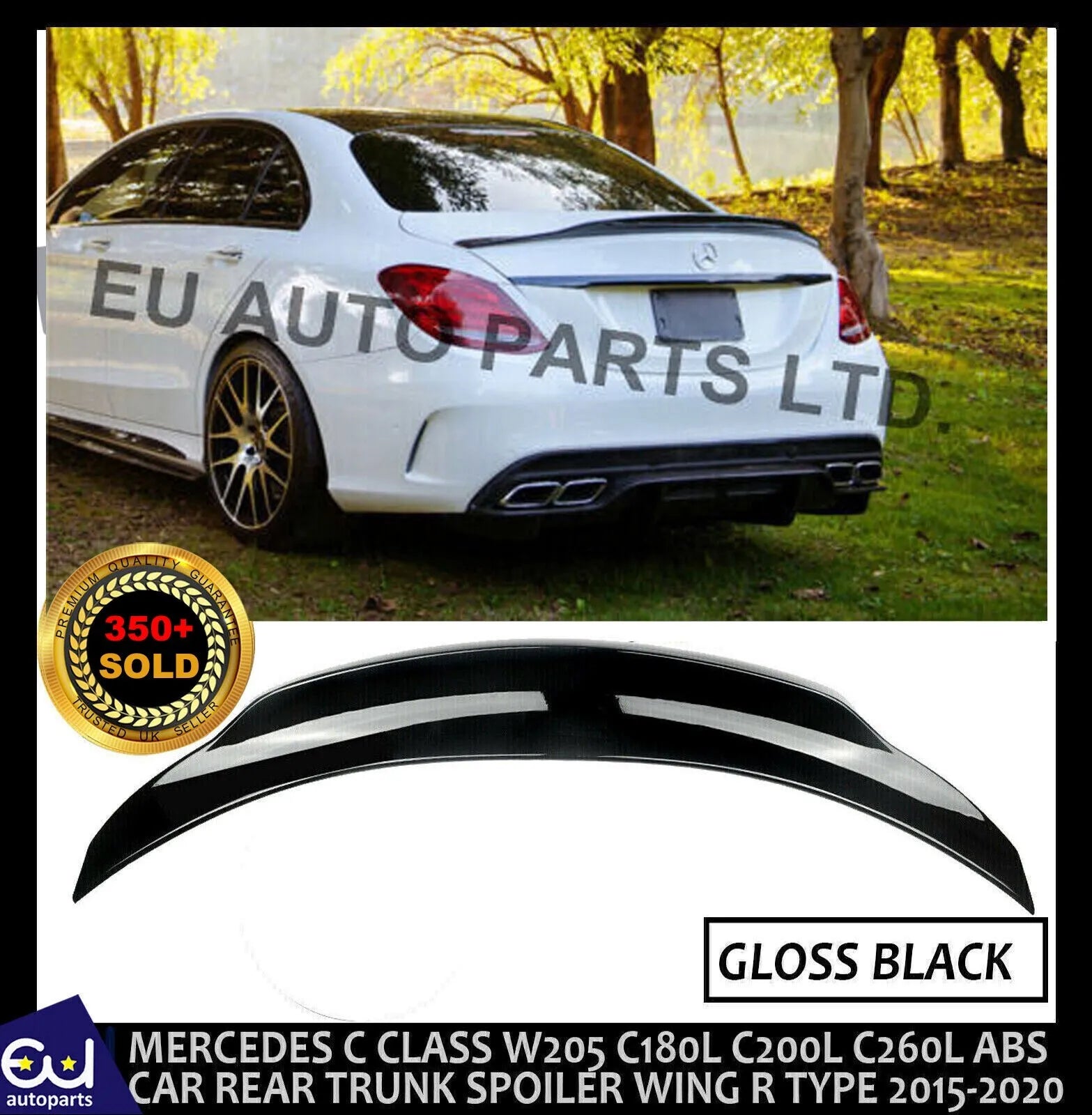 FOR MERCEDES C CLASS W205 RENNTECH PSM STYLE REAR BOOT SPOILER LIP 15-20 GLOSS