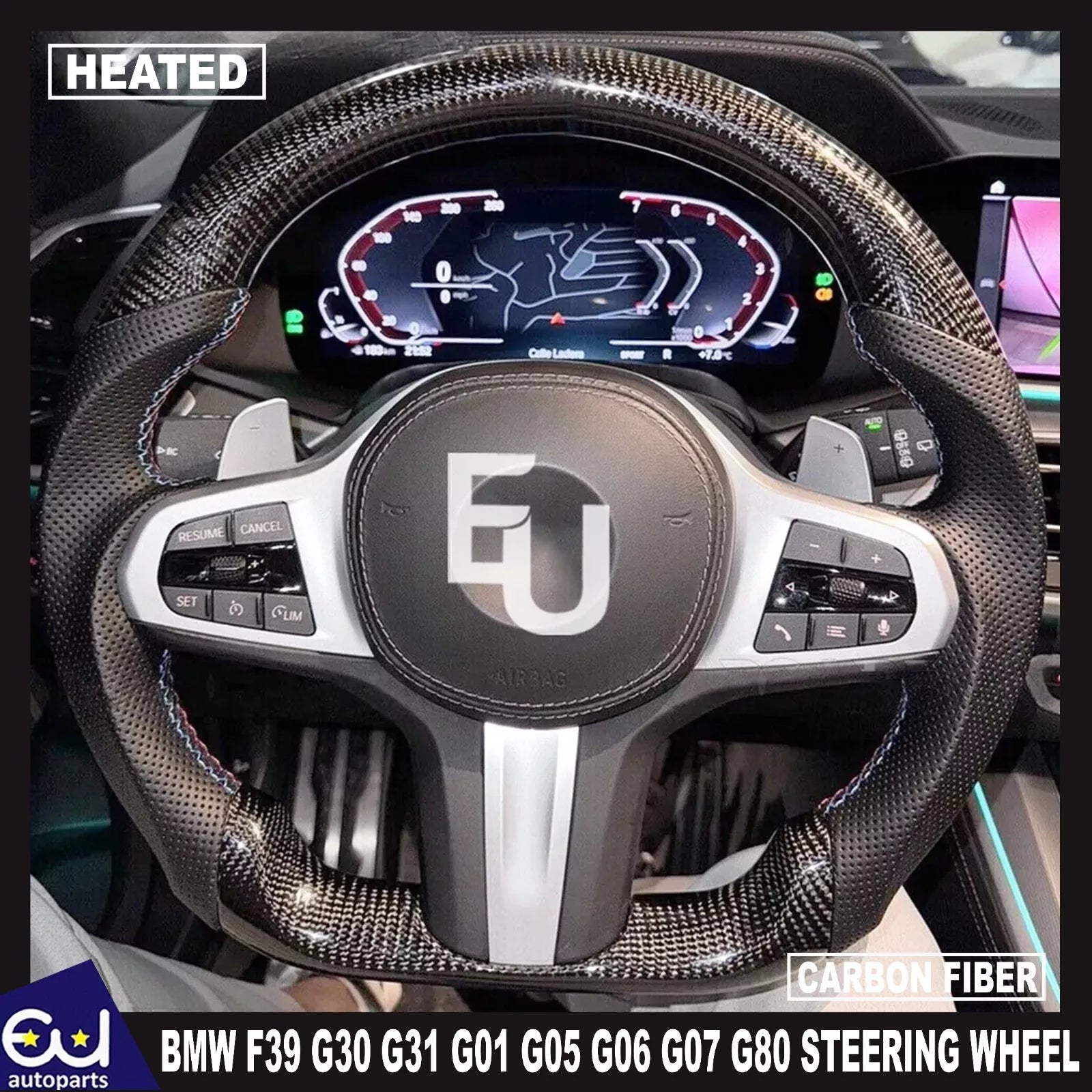 FOR BMW F39 G30 G31 G01 G05 G06 G07 G80 REAL CARBON FIBER HEATED STEERING WHEEL