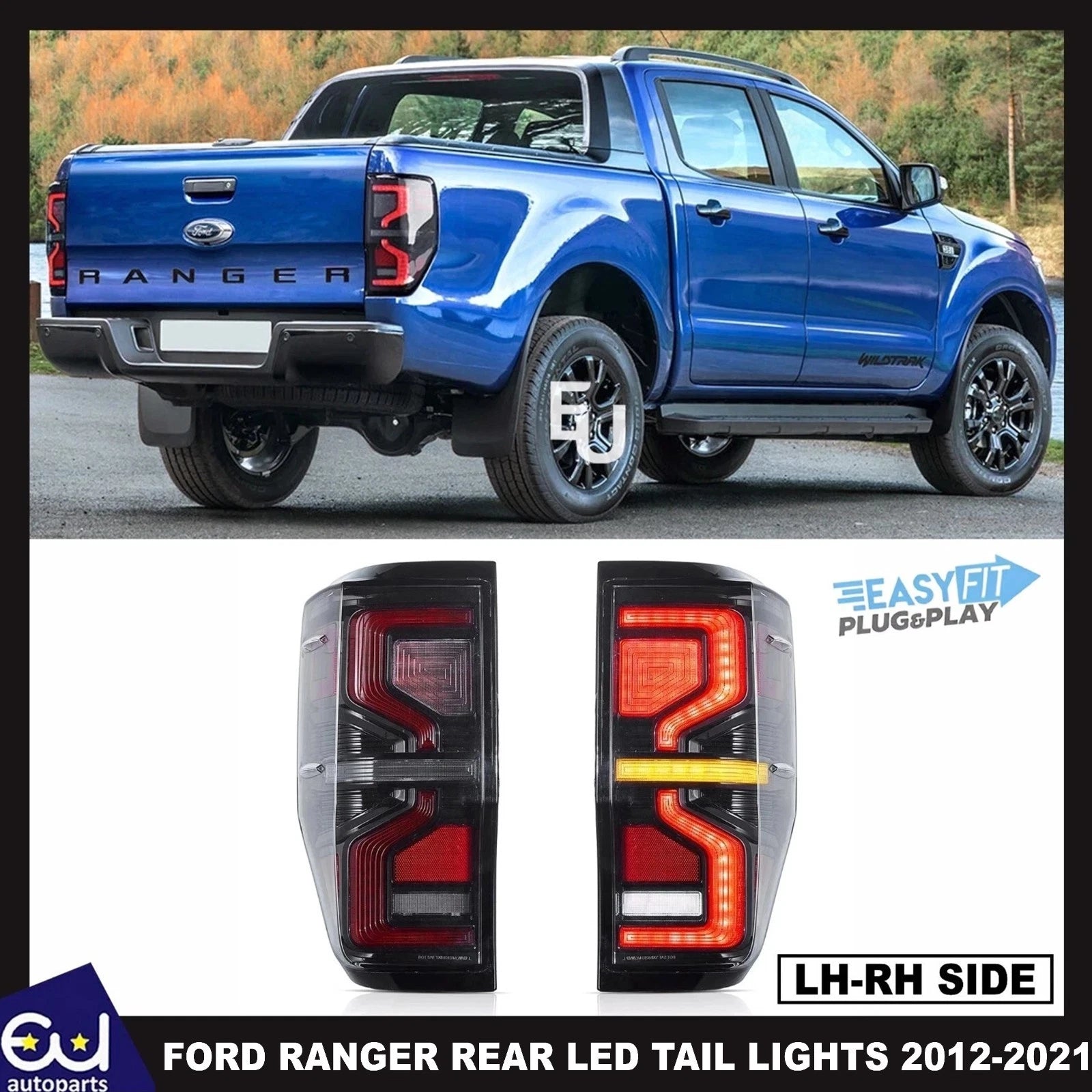 SMOKED SEQUENTIAL LED TAIL LIGHTS LAMPS FOR FORD RANGER 2012-21 W/STARTUP RAPTOR