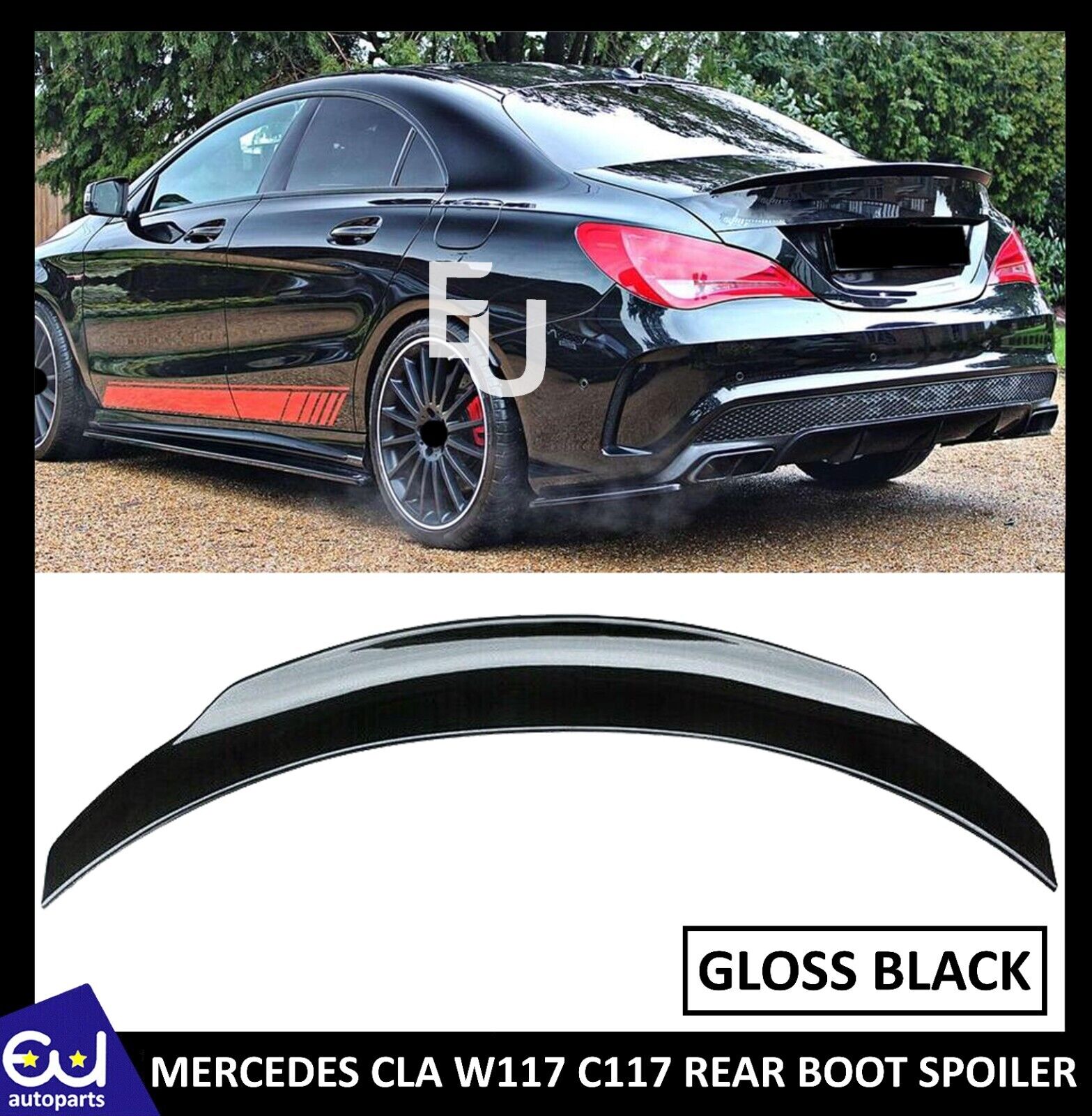 FOR MERCEDES CLA W117 C117 GLOSS BLACK REAR DUCKTAIL PSM HIGH KICK BOOT SPOILER