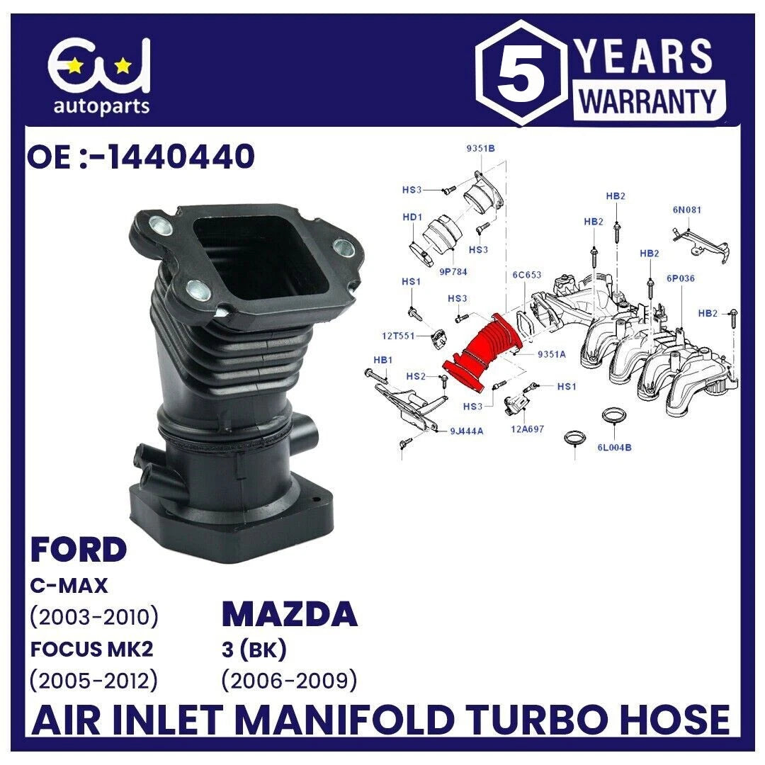 FOR FORD FOCUS C-MAX MK2 MAZDA 3 AIR INLET MANIFOLD TURBO HOSE PIPE 3M5Q9351EB
