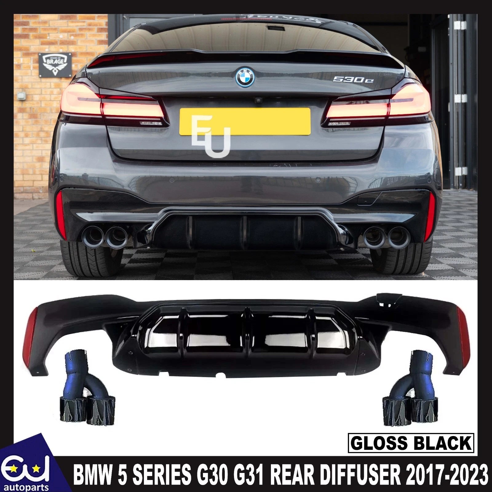 FOR BMW 5 SERIES G30 G31 REAR BUMPER DIFFUSER M5 STYLE M SPORT TAIL PIPE 2017-20
