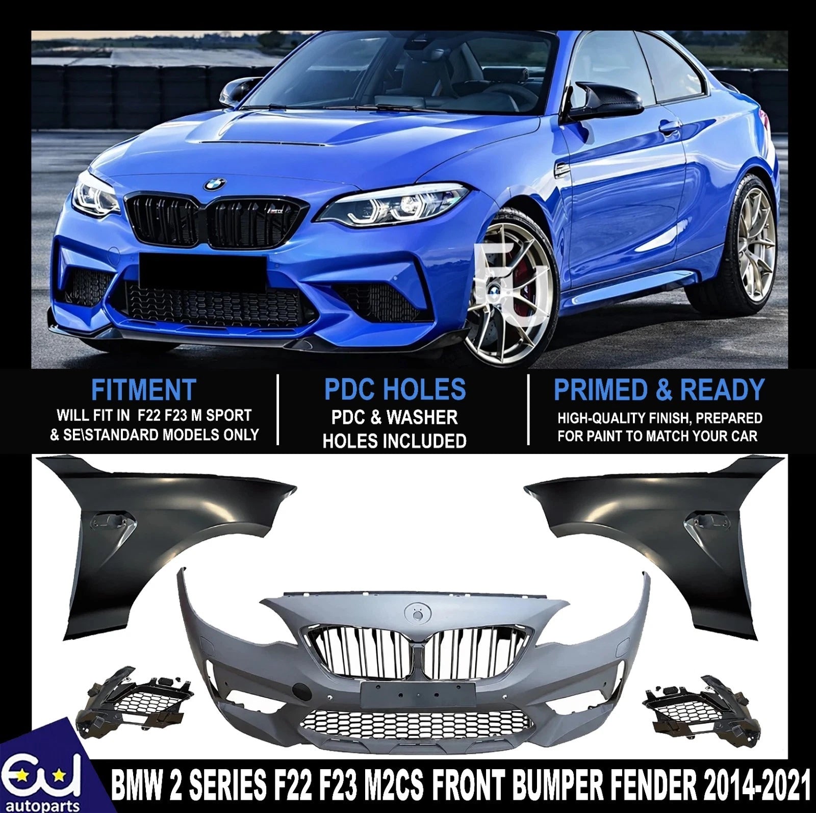 FOR BMW 2 SERIES F22 F23 2014-21 FRONT BUMPER FENDER WINGS M2C F87 WIDE BODYKIT