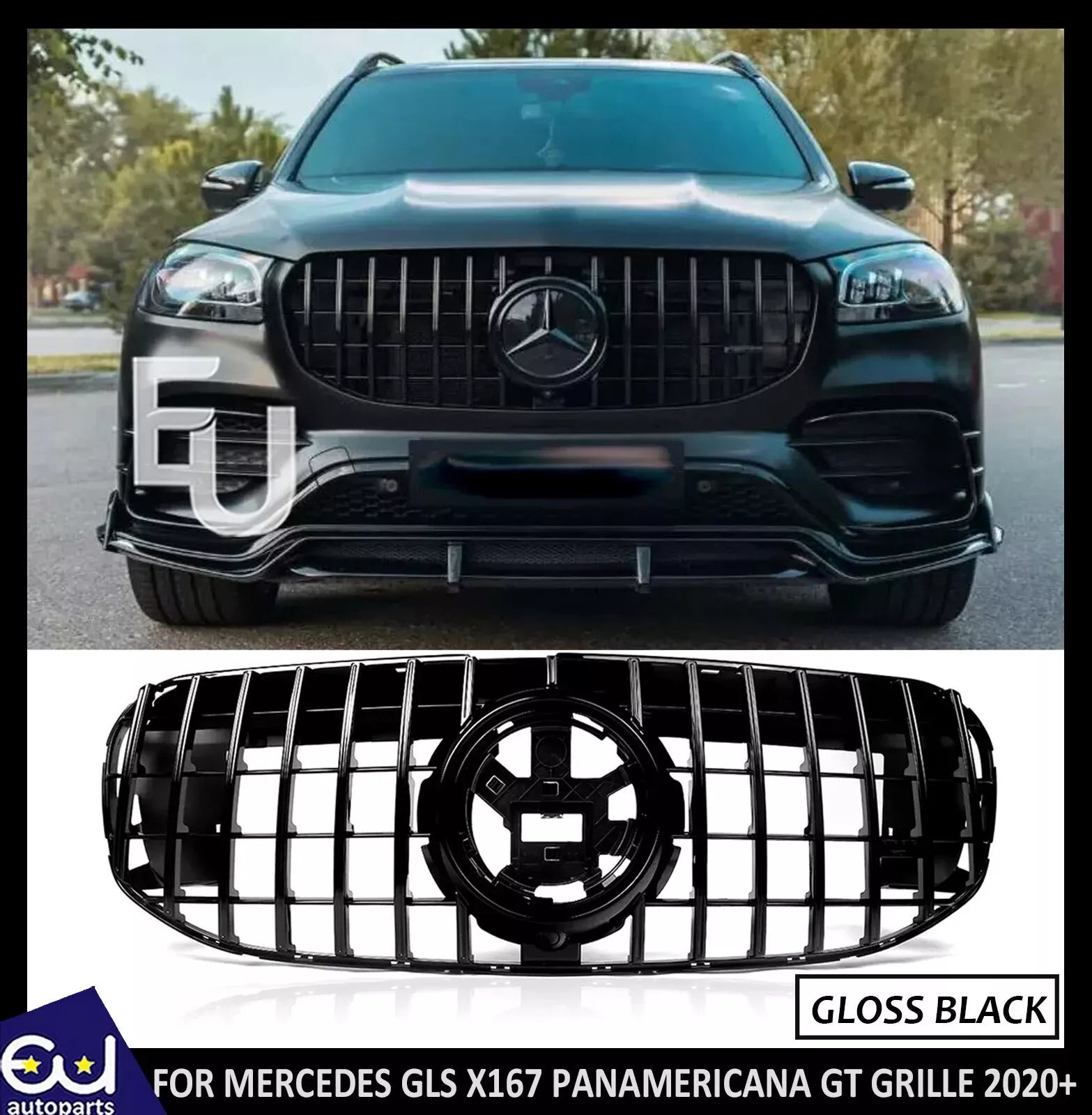 GT PANAMERICANA GLOSS BLACK FRONT GRILLE FOR MERCEDES GLS X167 AMG STYLE GRILL