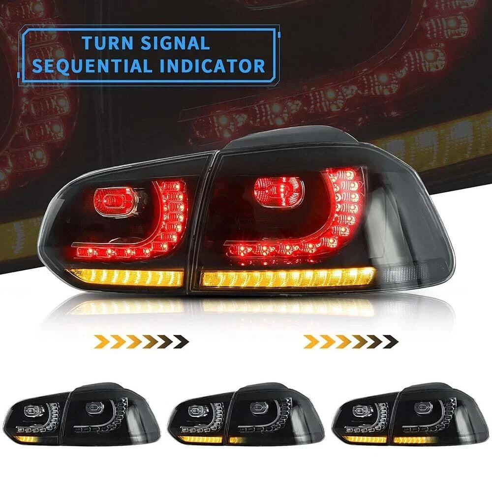 FOR VW GOLF VI 5K1 AJ5 SMOKED LED REAR LIGHTS BRAKE LAMPS W/SEQUENTIAL 2008-2013