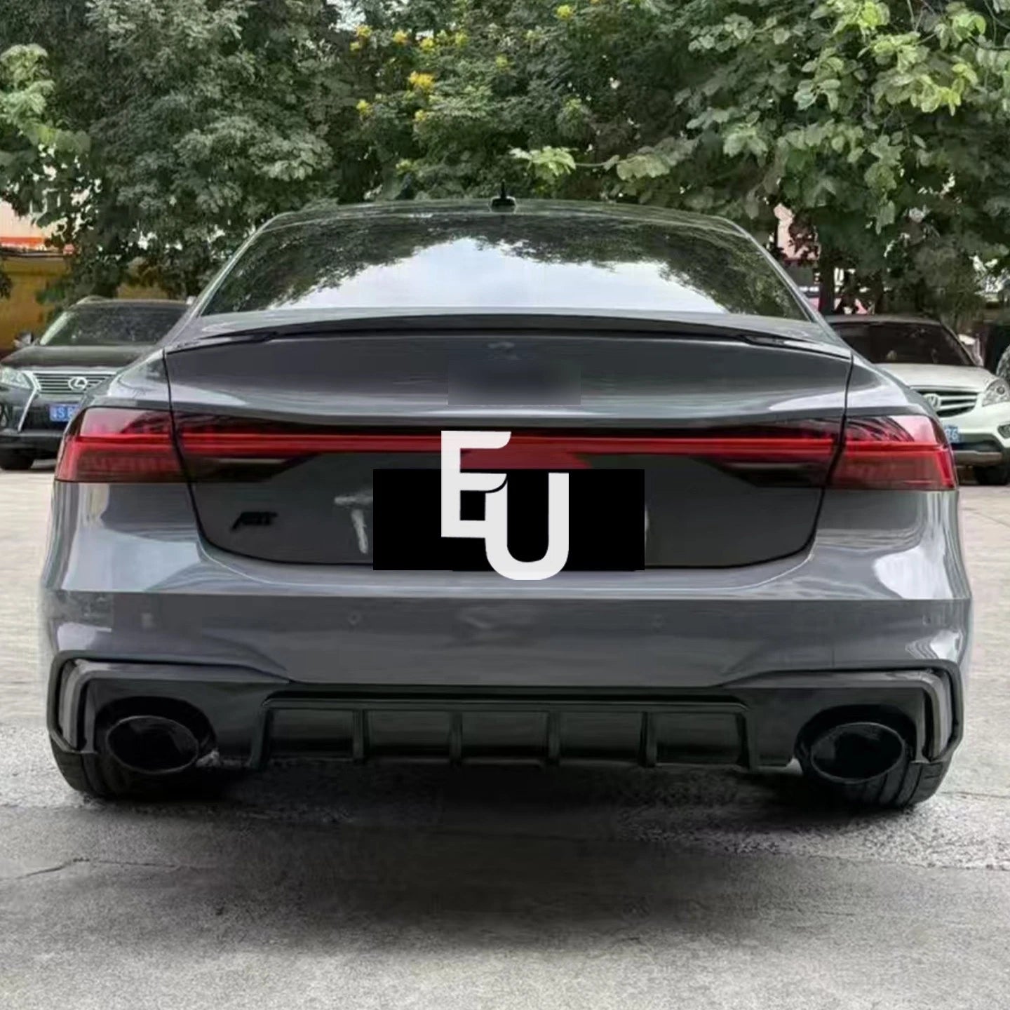 RS7 LOOK GLOSS BLACK REAR BUMPER DIFFUSER WITH TAILPIPE FOR AUDI A7 S7 4K8 2019+