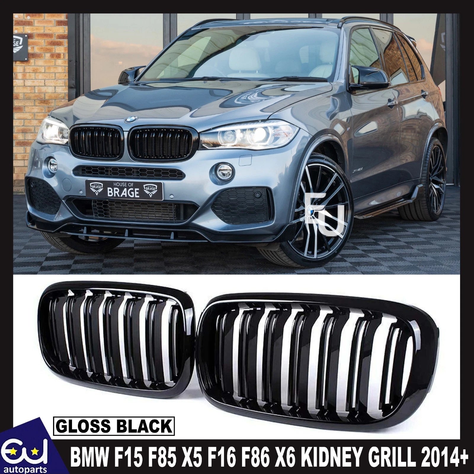 PAIR FOR BMW F15 F85 X5 F16 F86 X6 KIDNEY GRILL GRILLE GRILLS GLOSS BLACK 2014 +