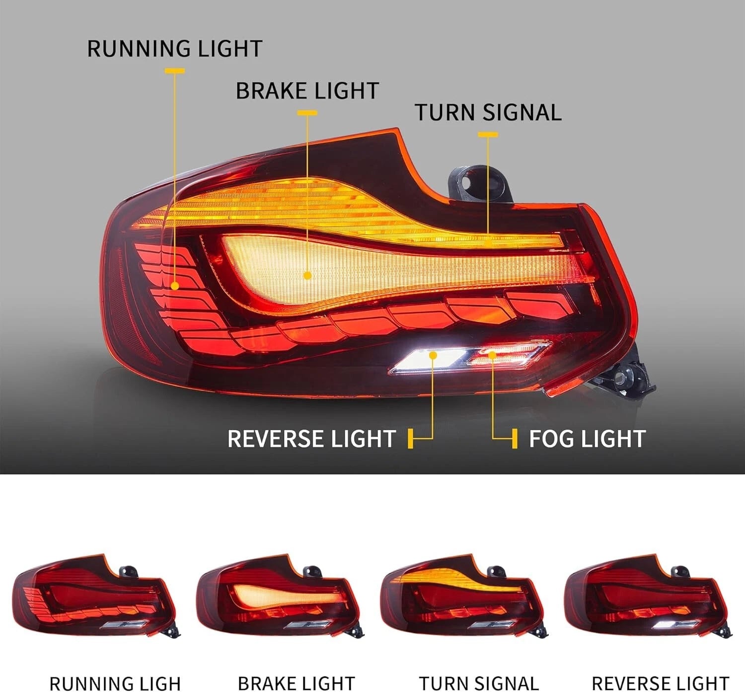 PAIR RED OLED TAIL LIGHTS LAMP FOR BMW 2 SERIES F22 F23 M2 W/ANIMATION 2014-2020