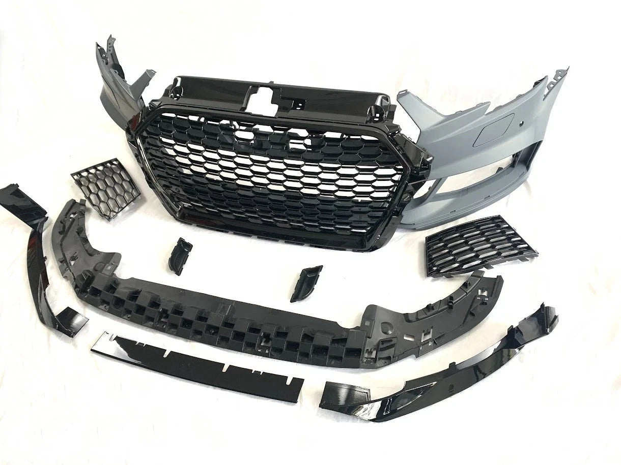 RS3 STYLE FRONT BUMPER CONVERSION KIT FOR AUDI A3 S3 8V 2016–2020 FACELIFT SEDAN